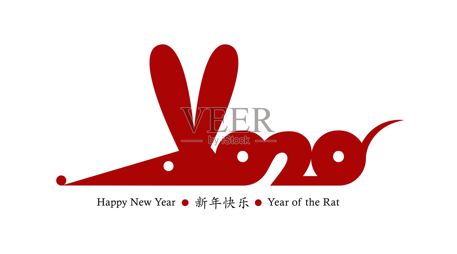 2020年的鼠年。向量名片设计。手绘红色老鼠图标。星座的象征。中国象形文字翻译:2020年新年快乐插画图片素材