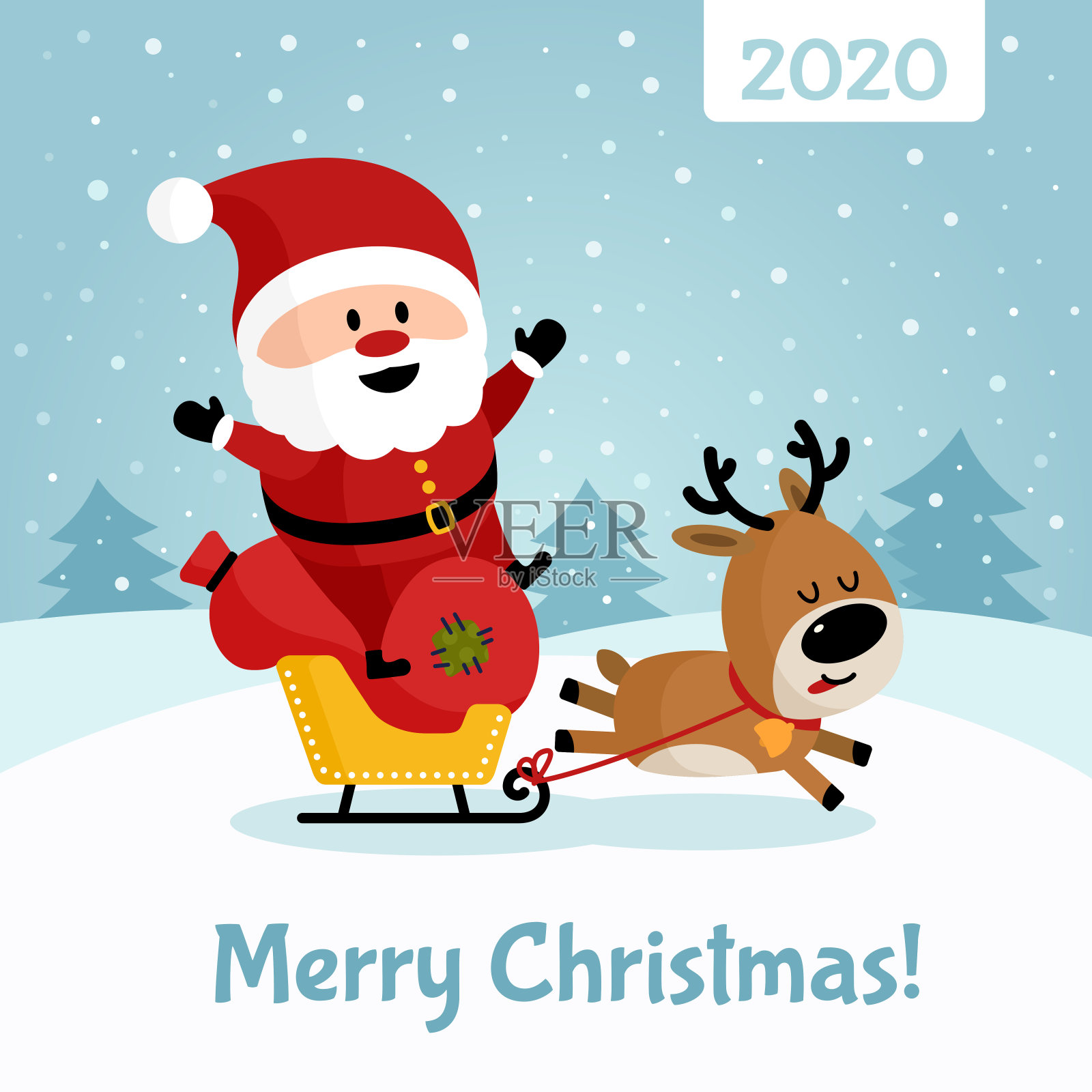 卡通圣诞节圣诞老人和鹿元素图片_生物静物_设计元素-图行天下素材网