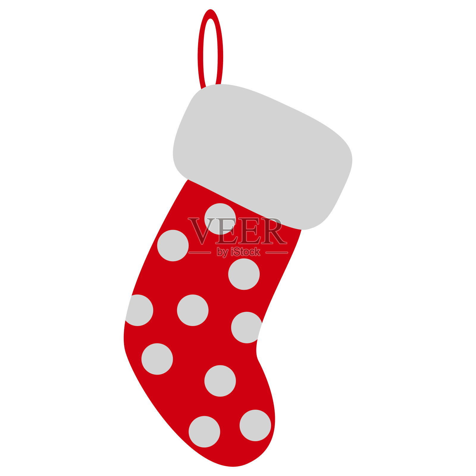 红色的圣诞袜和雪花。白色皮毛，羊毛，长筒袜，圆点。Xtmas概念。矢量插图可以用于寒假、挂礼物、装饰等主题插画图片素材