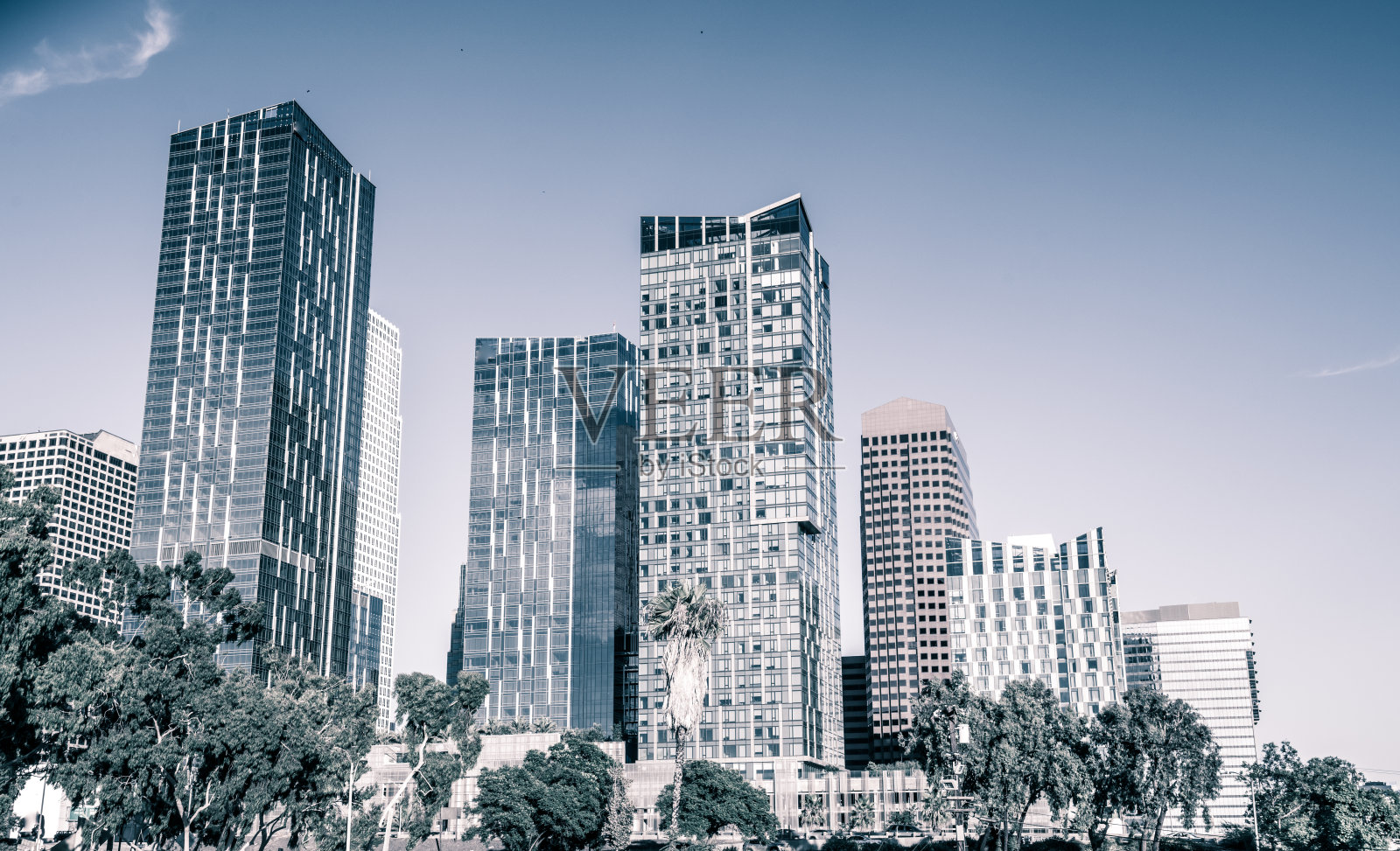 现代洛杉矶加利福尼亚市中心天际线城市景观黑白照片摄影图片