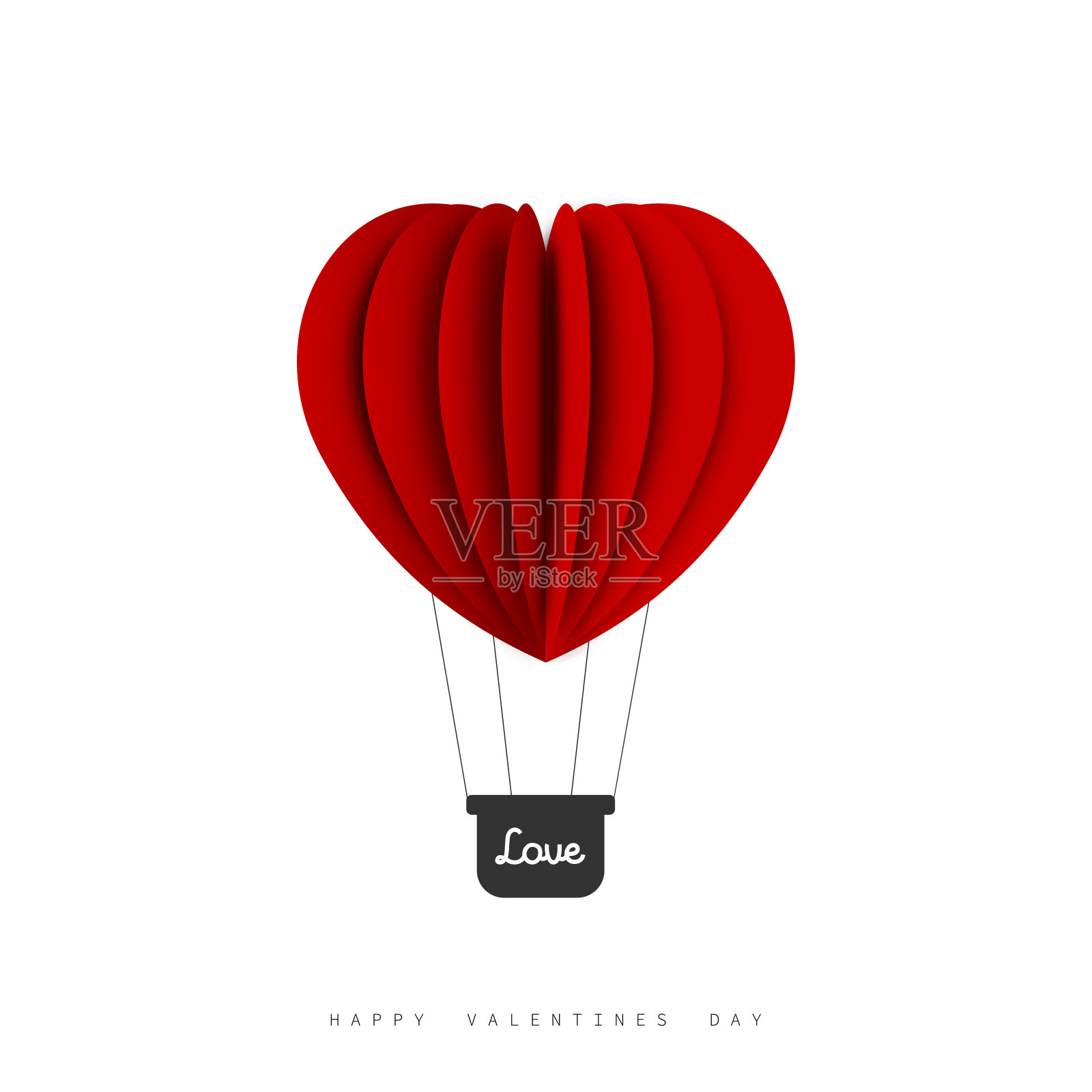 情人节。心形的气球。纸张艺术和折纸设计。爱的例证。向量插画图片素材