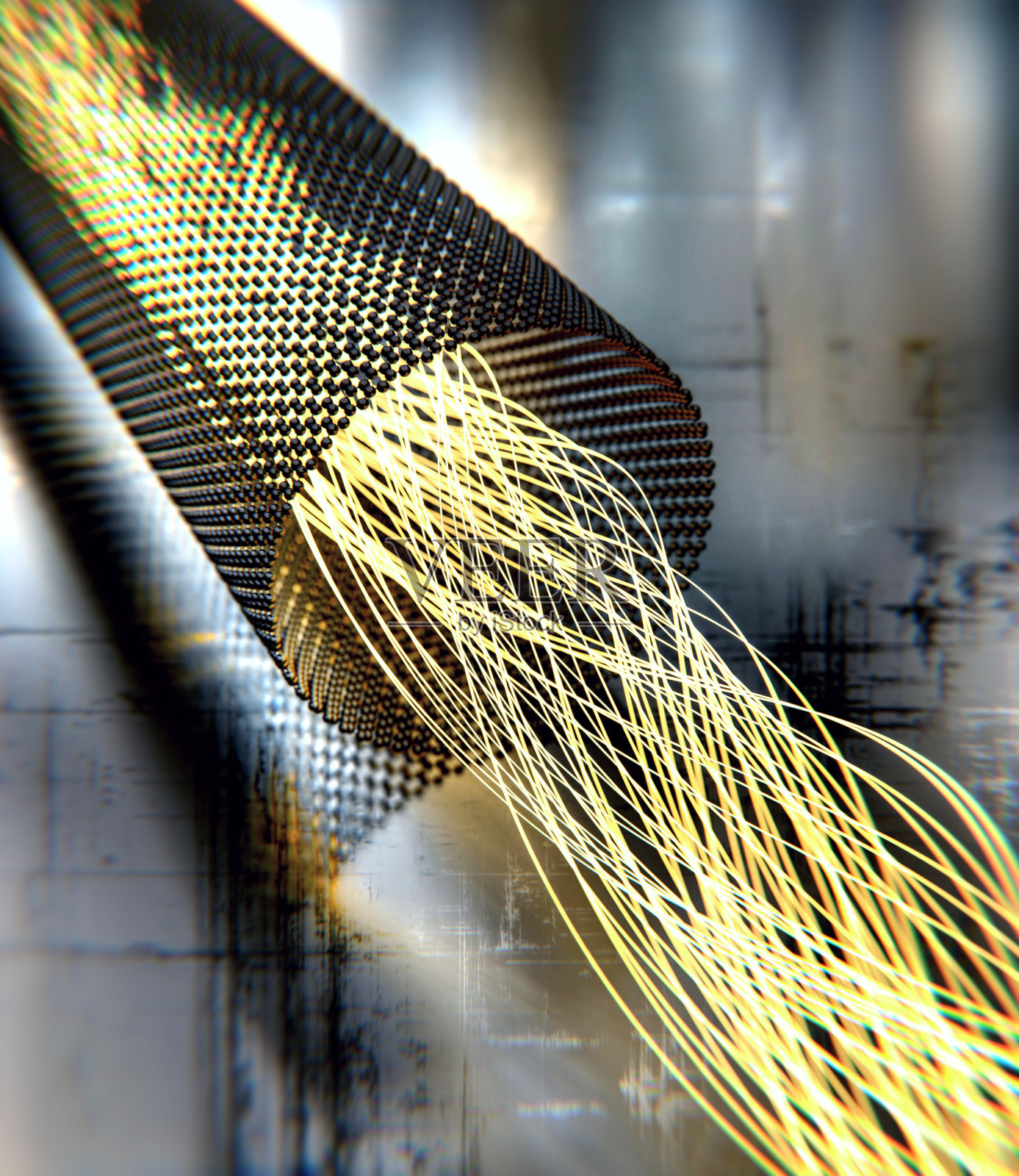 一个传输光波的石墨烯管的特写，背景是光滑的照片摄影图片