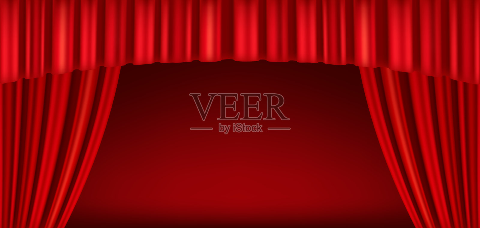 剧场舞台的红色窗帘。为戏剧表演，电影院或展示模板。详细的网状插图。插画图片素材