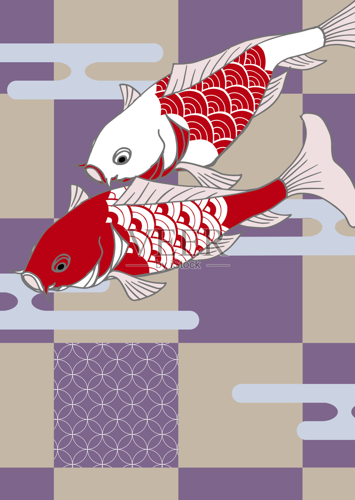 日本图案裁剪与日本图案鲤鱼图案插画图片素材