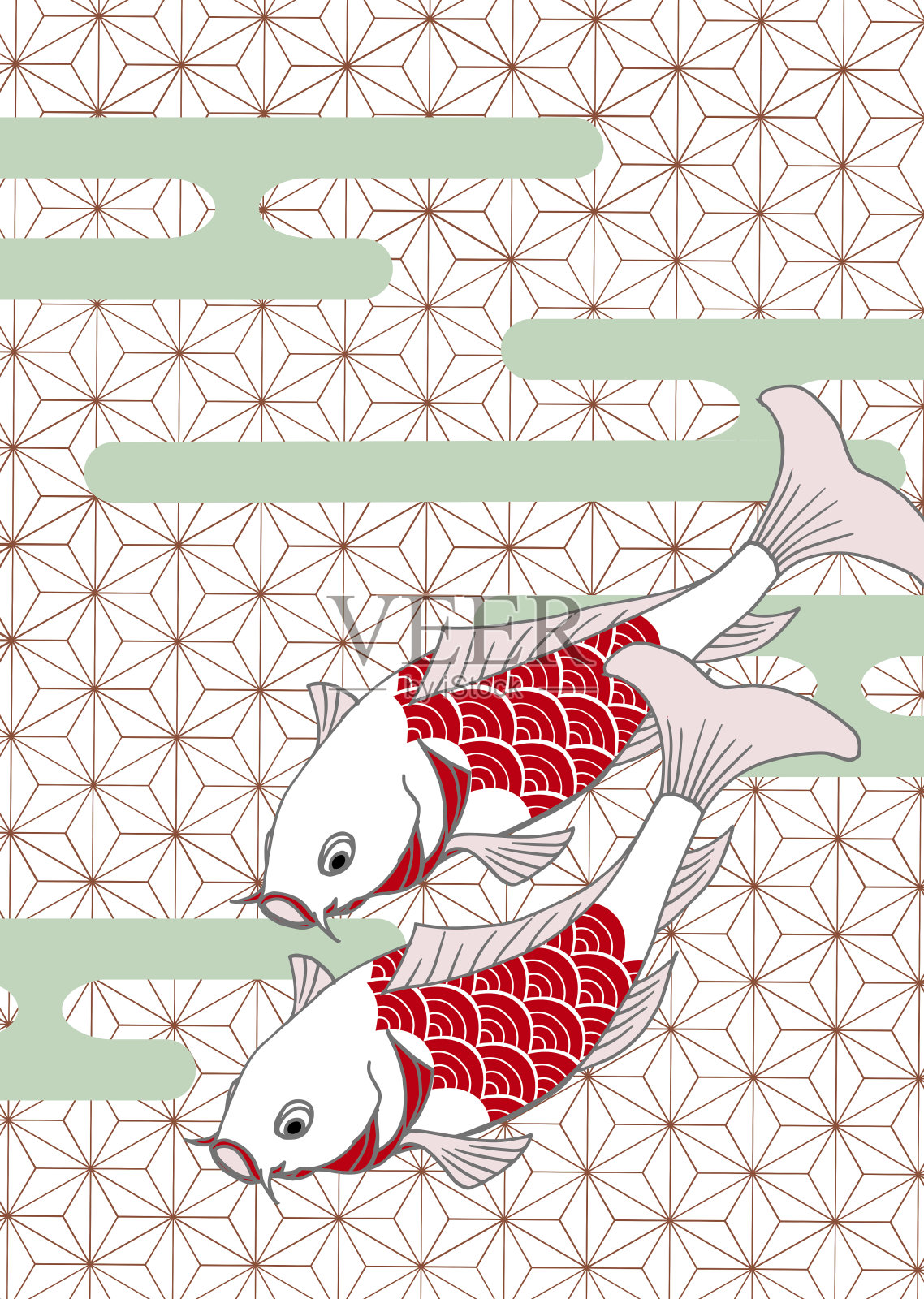 日本图案裁剪与日本图案鲤鱼图案插画图片素材