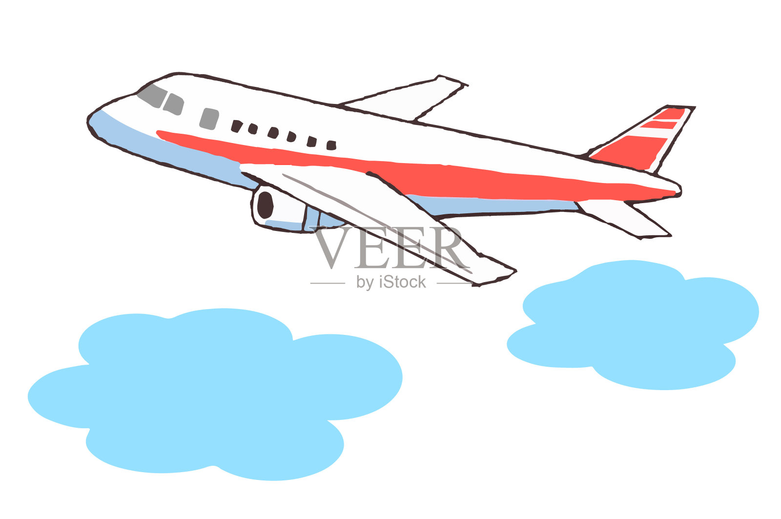 客机在云层上飞行插画图片素材