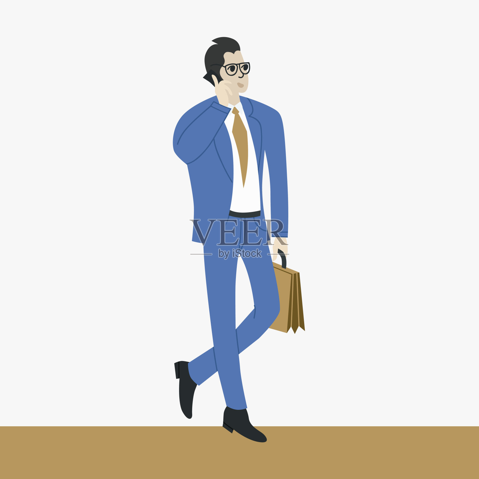 商人电话交谈-经理男сharacter戴眼镜。插画图片素材