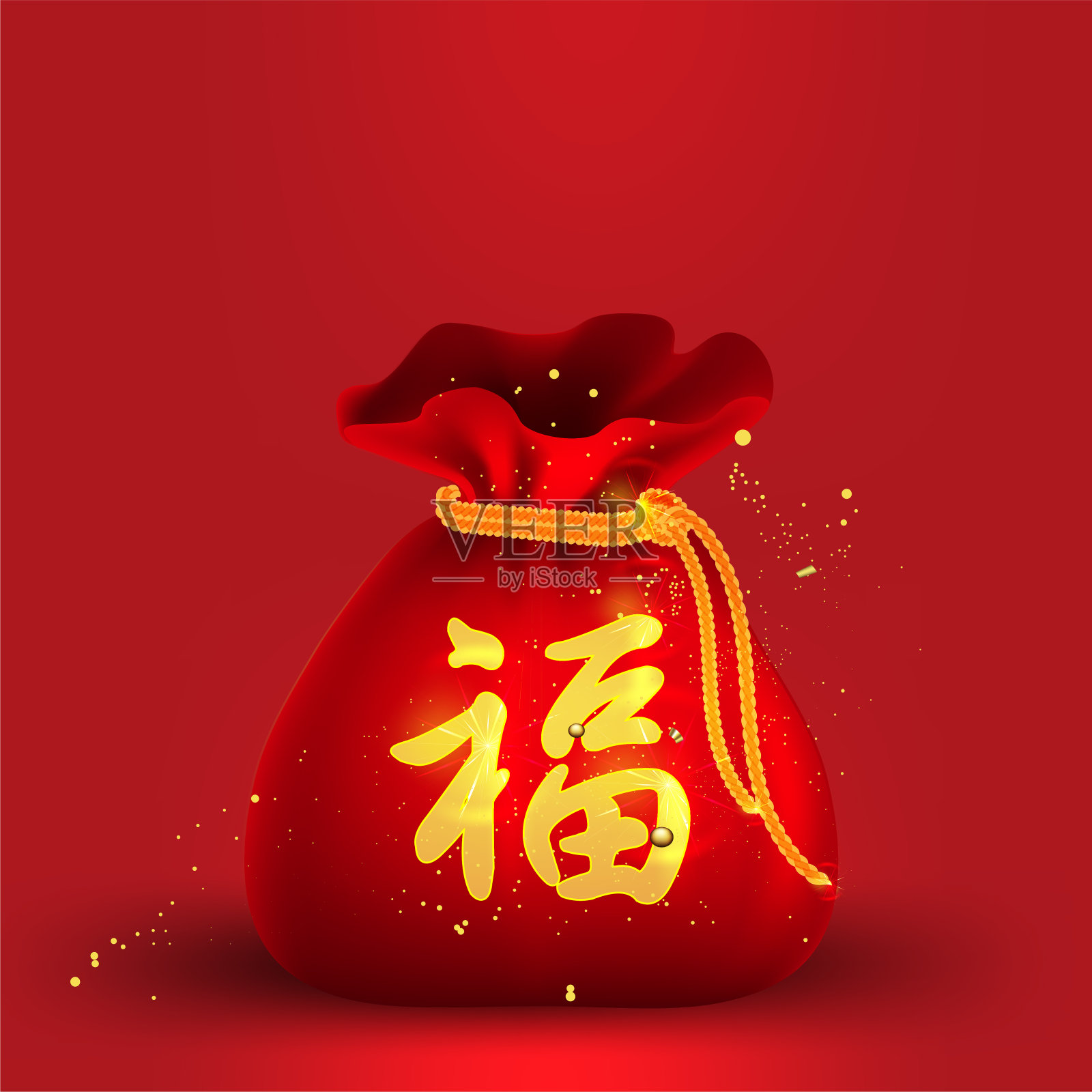 2020年中国新年吉祥汉字和中国古钱币，象征财富，汉译“富”插画图片素材