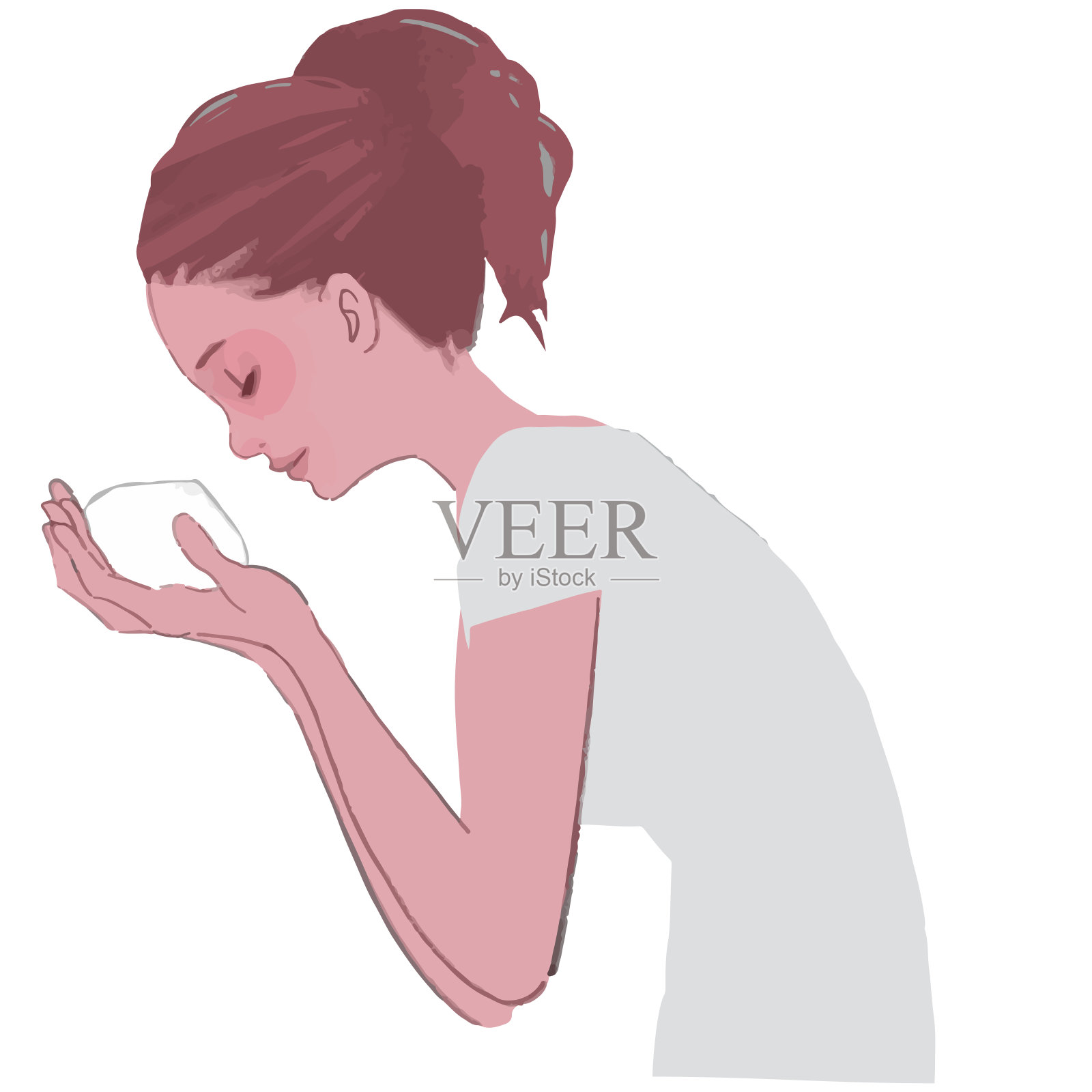 一个女人用泡沫洗脸的矢量插图插画图片素材