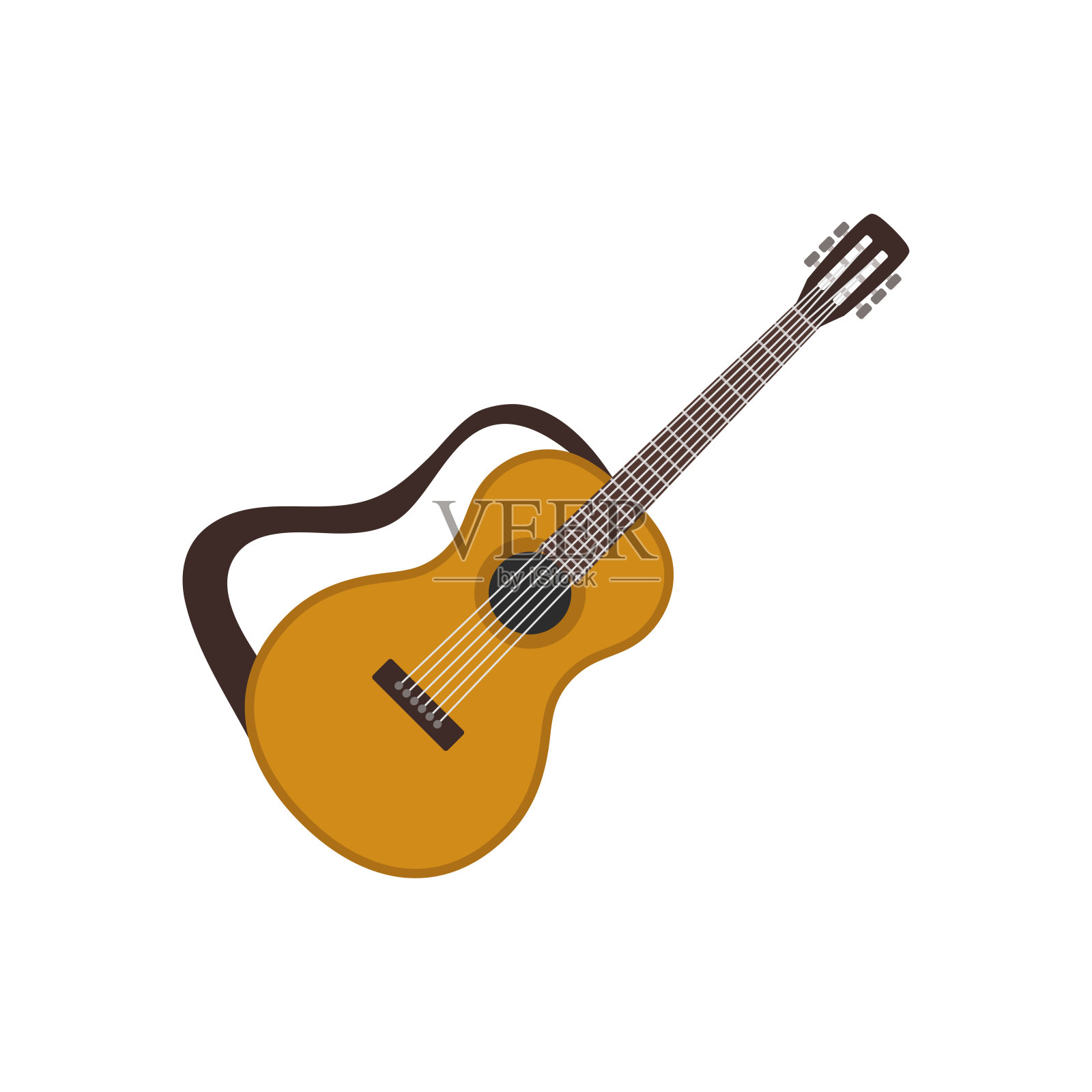 原声吉他六弦图标在一个扁平的风格。矢量插图。设计元素图片