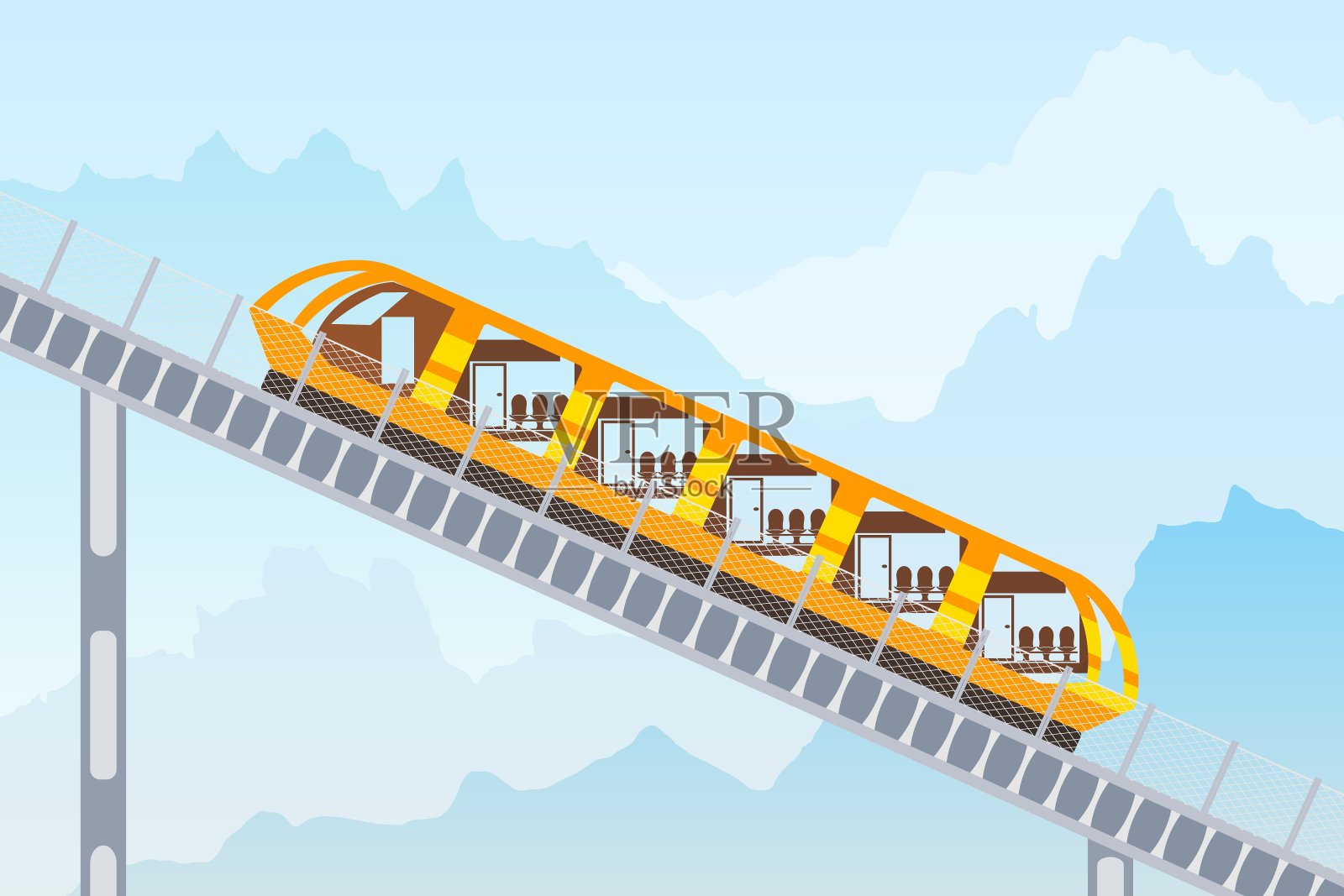 彩色图像的索道铁路在一个山的背景。矢量插图的山索道插画图片素材