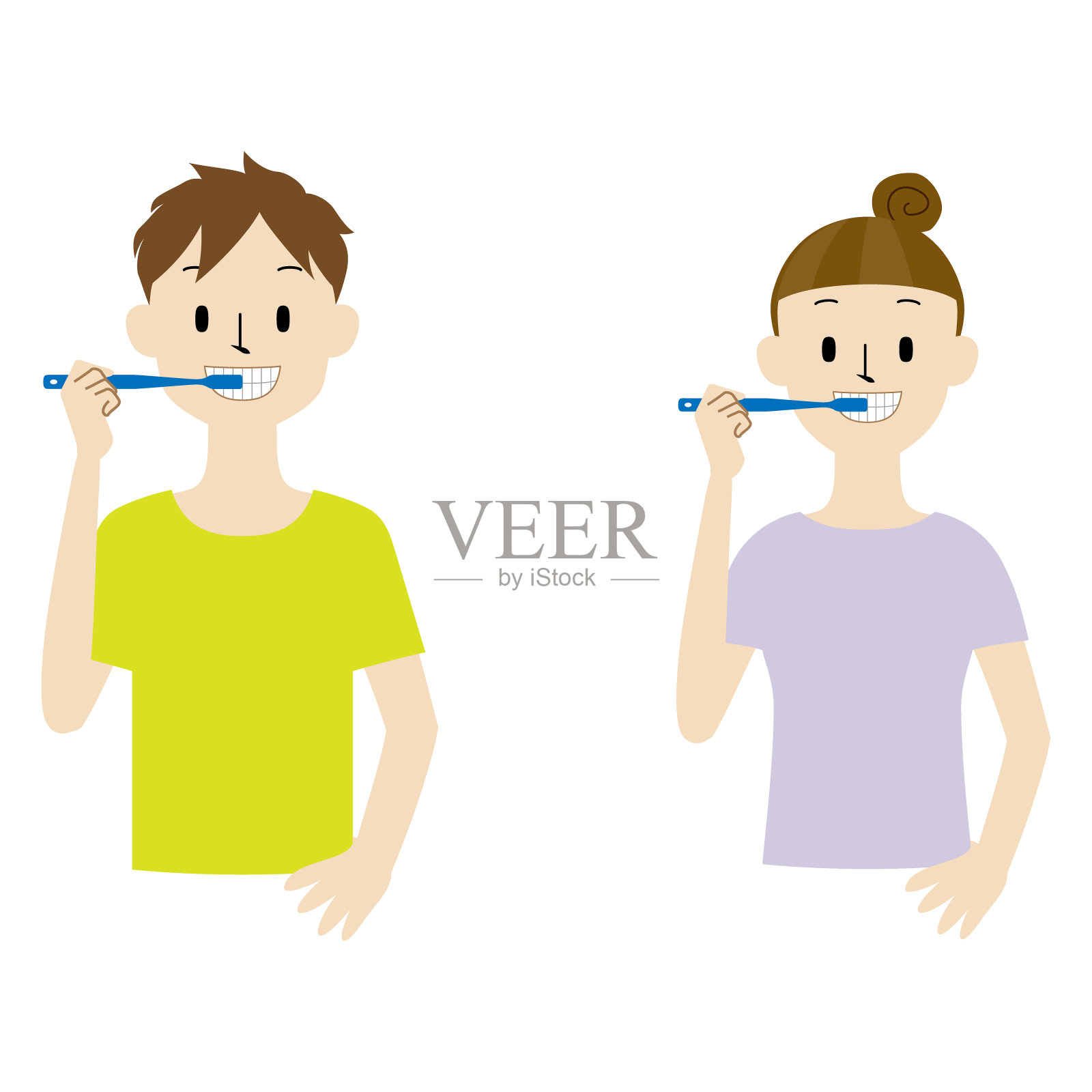 一对夫妇刷牙的插图插画图片素材