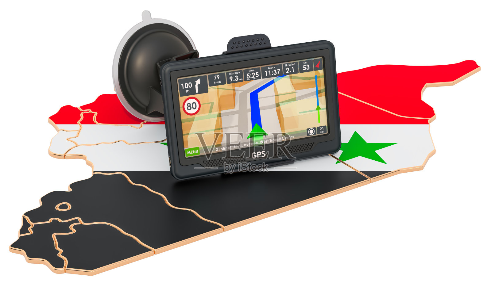 GPS导航在叙利亚，3D渲染孤立在白色背景照片摄影图片