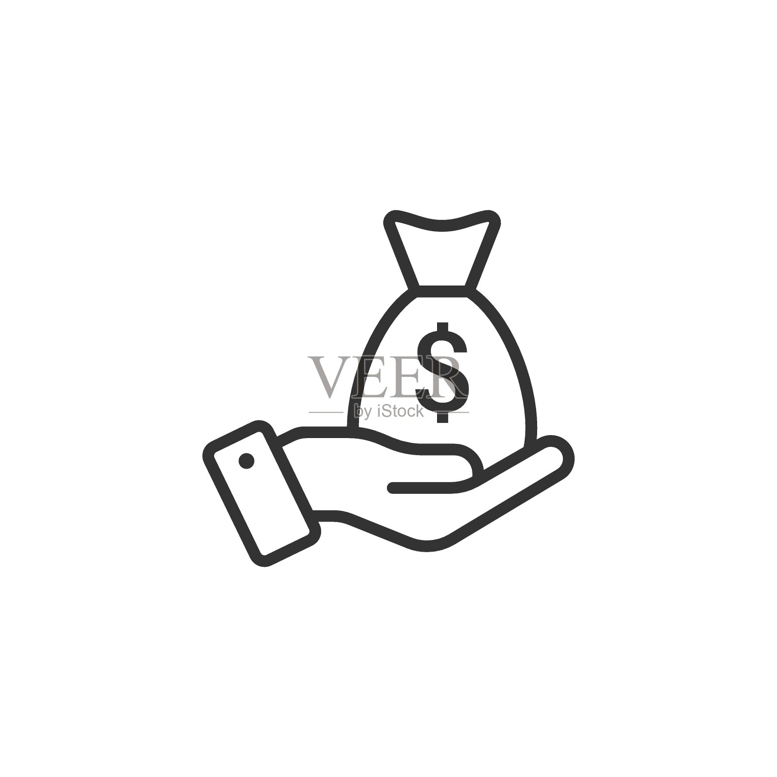 薪酬图标在平坦的风格。金钱在手矢量插图上白色孤立的背景。钞票工资单的经营理念。插画图片素材