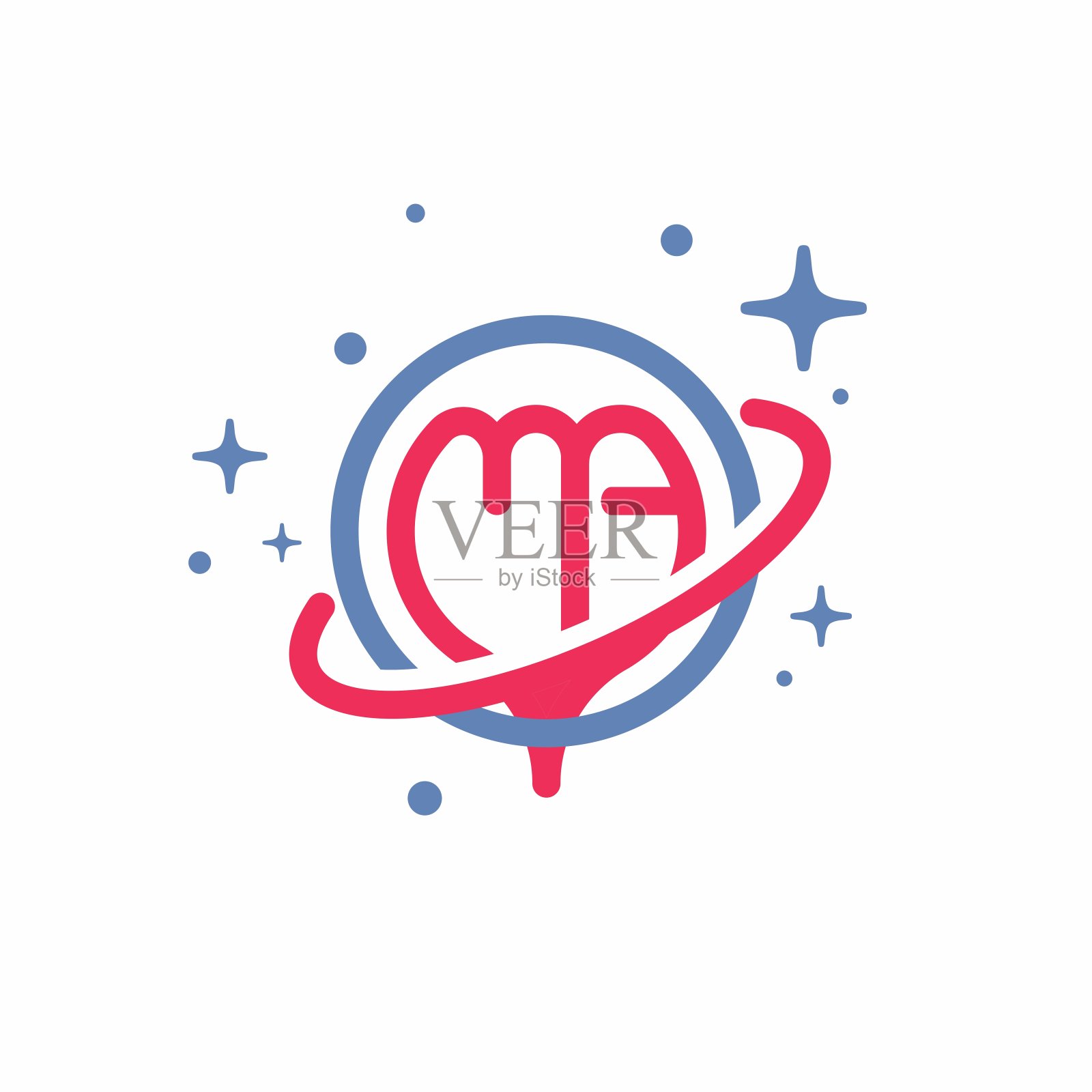 行星由字母组成:“M”，“A”。标志。插画图片素材