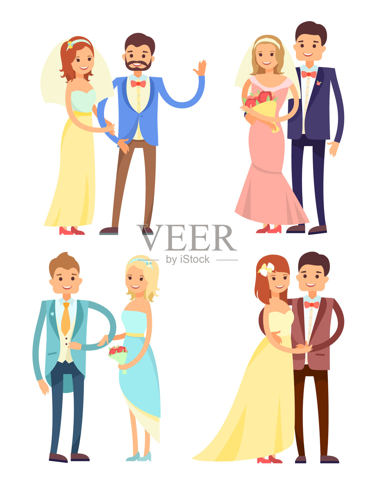 已婚夫妇和拥抱设置矢量插图插画图片素材