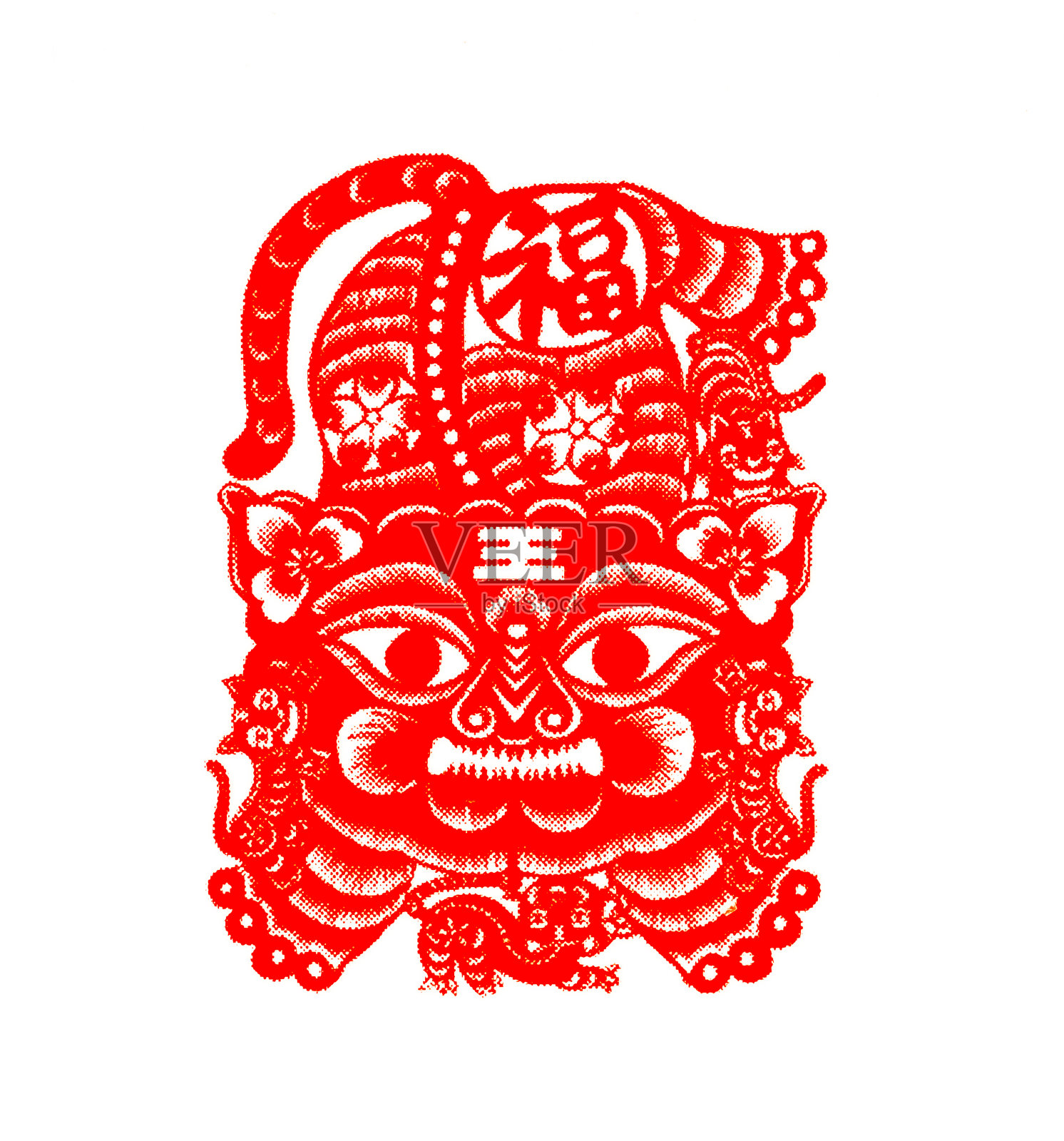 中国传统剪纸，十二生肖。中国新年，虎年。中国传统的动物月湖剪纸艺术图案。老虎剪纸，过年。照片摄影图片