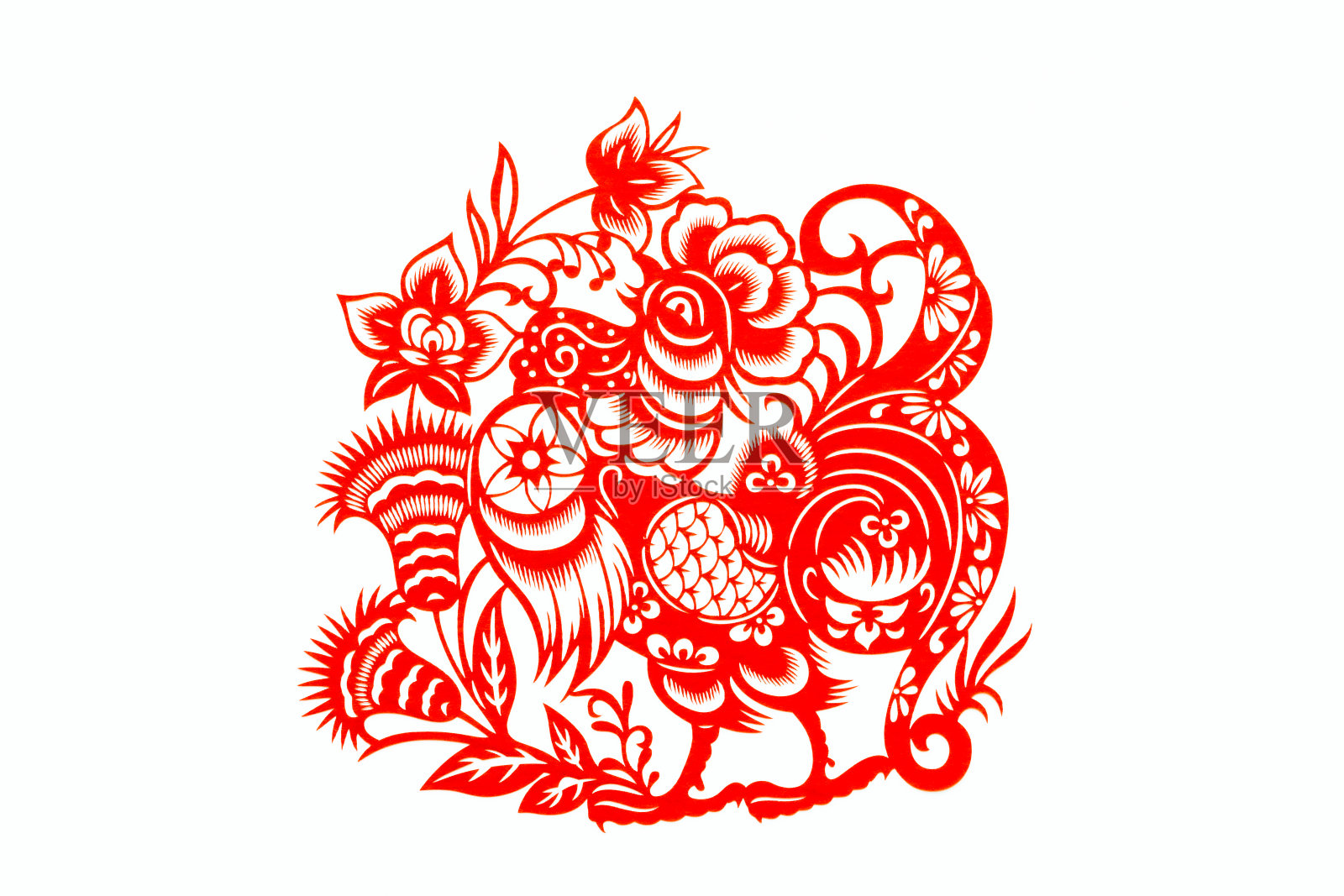 中国传统剪纸，十二生肖。中国新年，鸡年。中国动物鸡传统剪纸艺术图案。鸡剪纸，中国新年。照片摄影图片