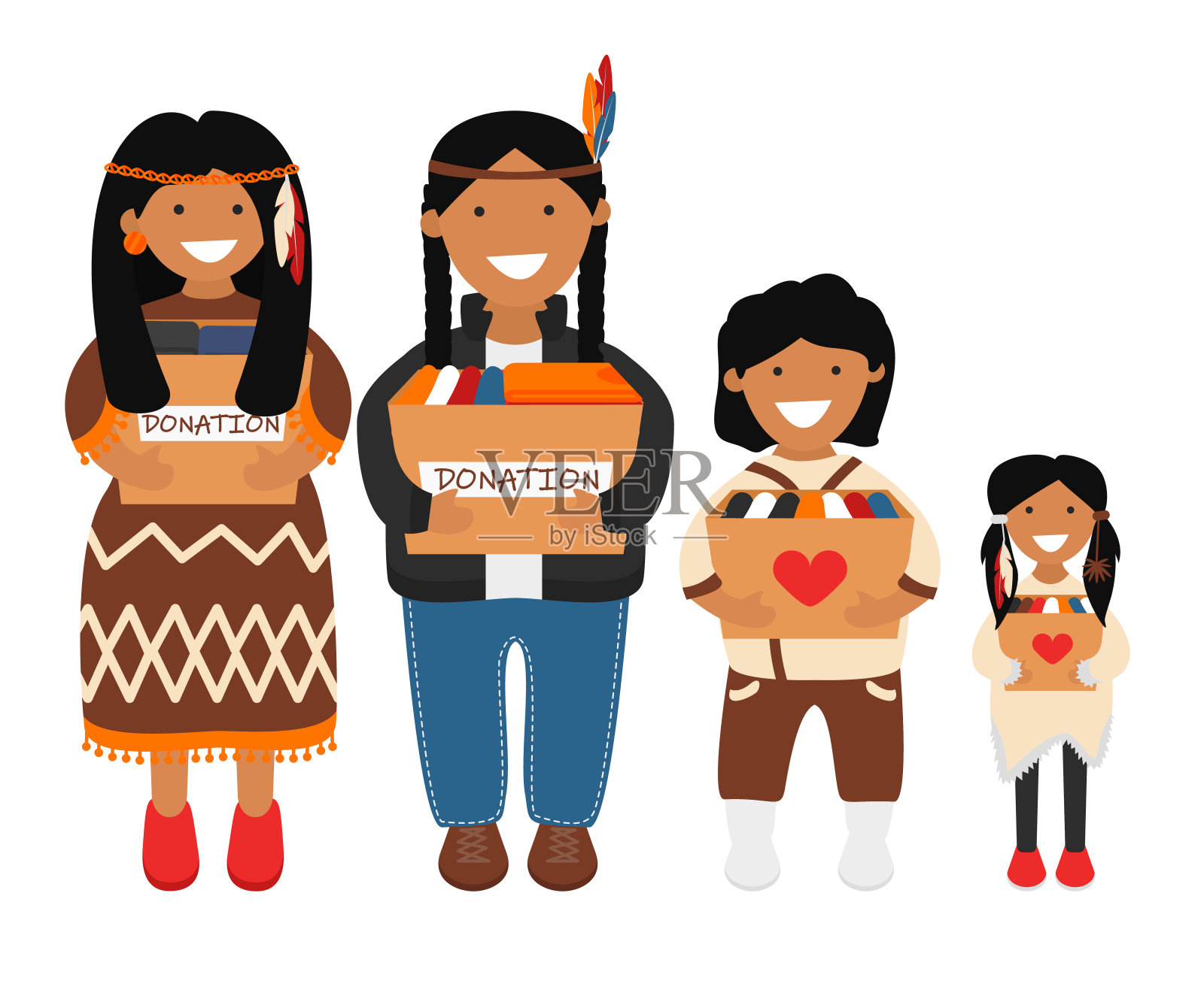 原住民家庭矢量平面插图插画图片素材