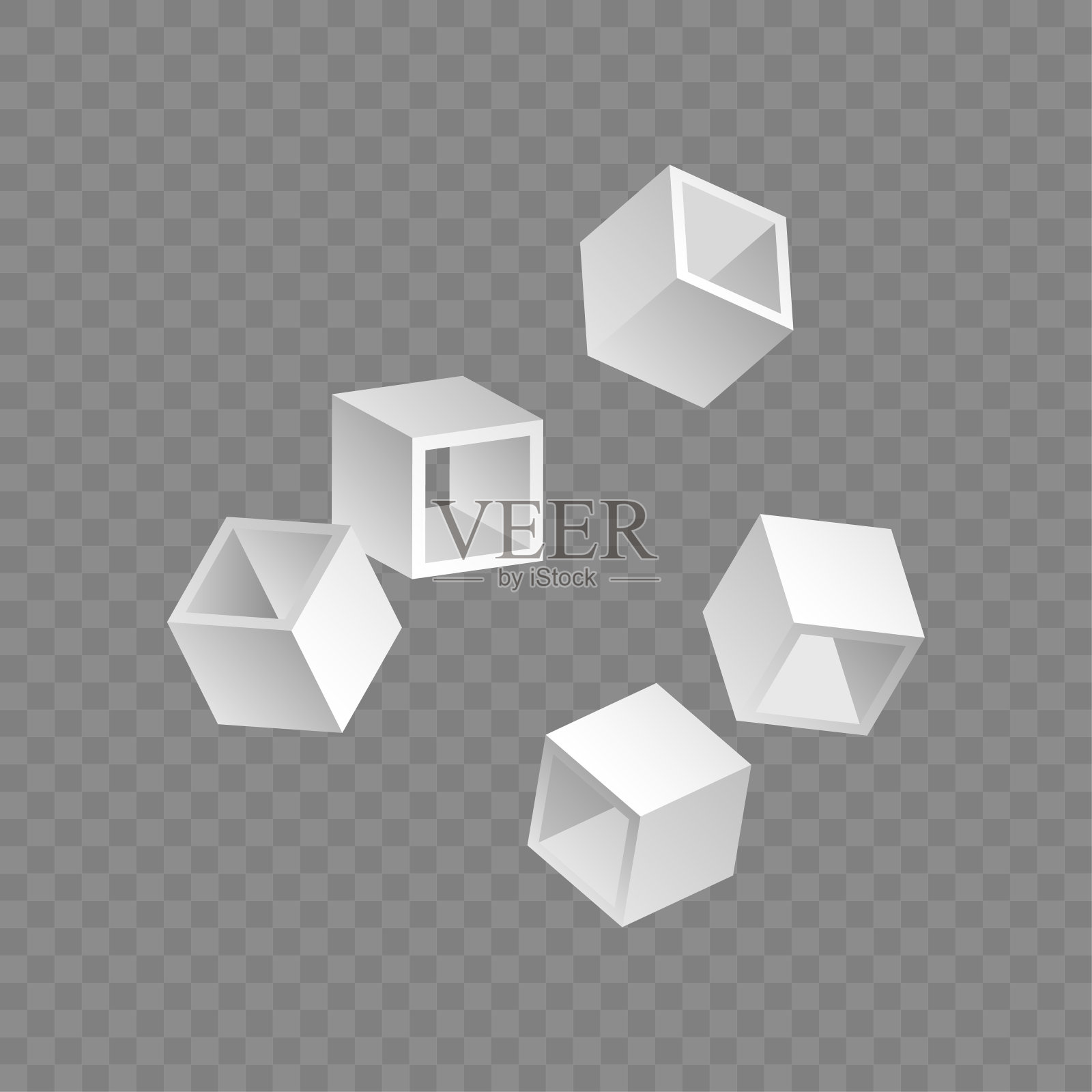 白色立方体。3维建模。孤立在透明背景上。插画图片素材