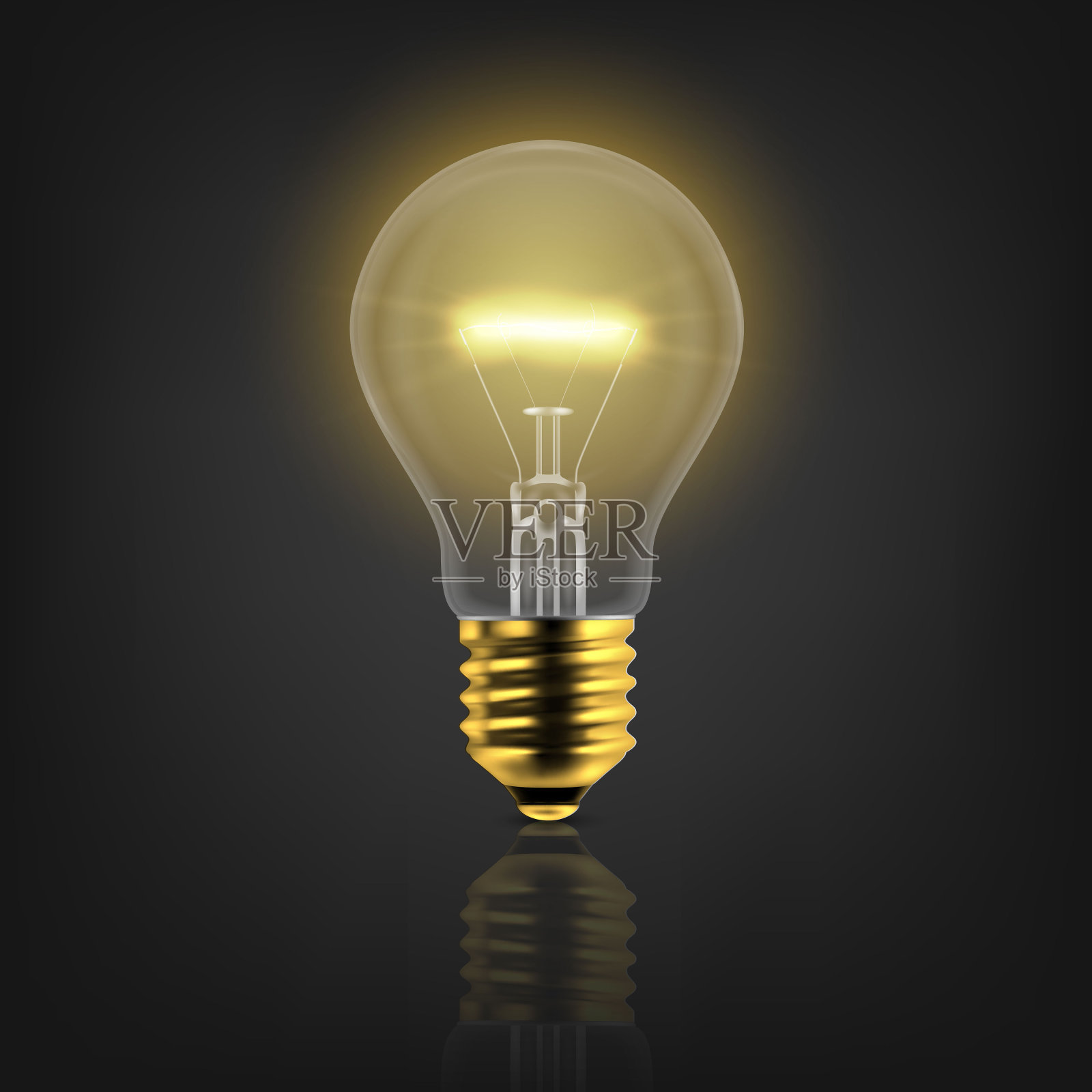 矢量3d现实金色打开灯泡图标特写孤立的白色背景反射。发光的白炽灯。创意理念，业务创新理念设计元素图片