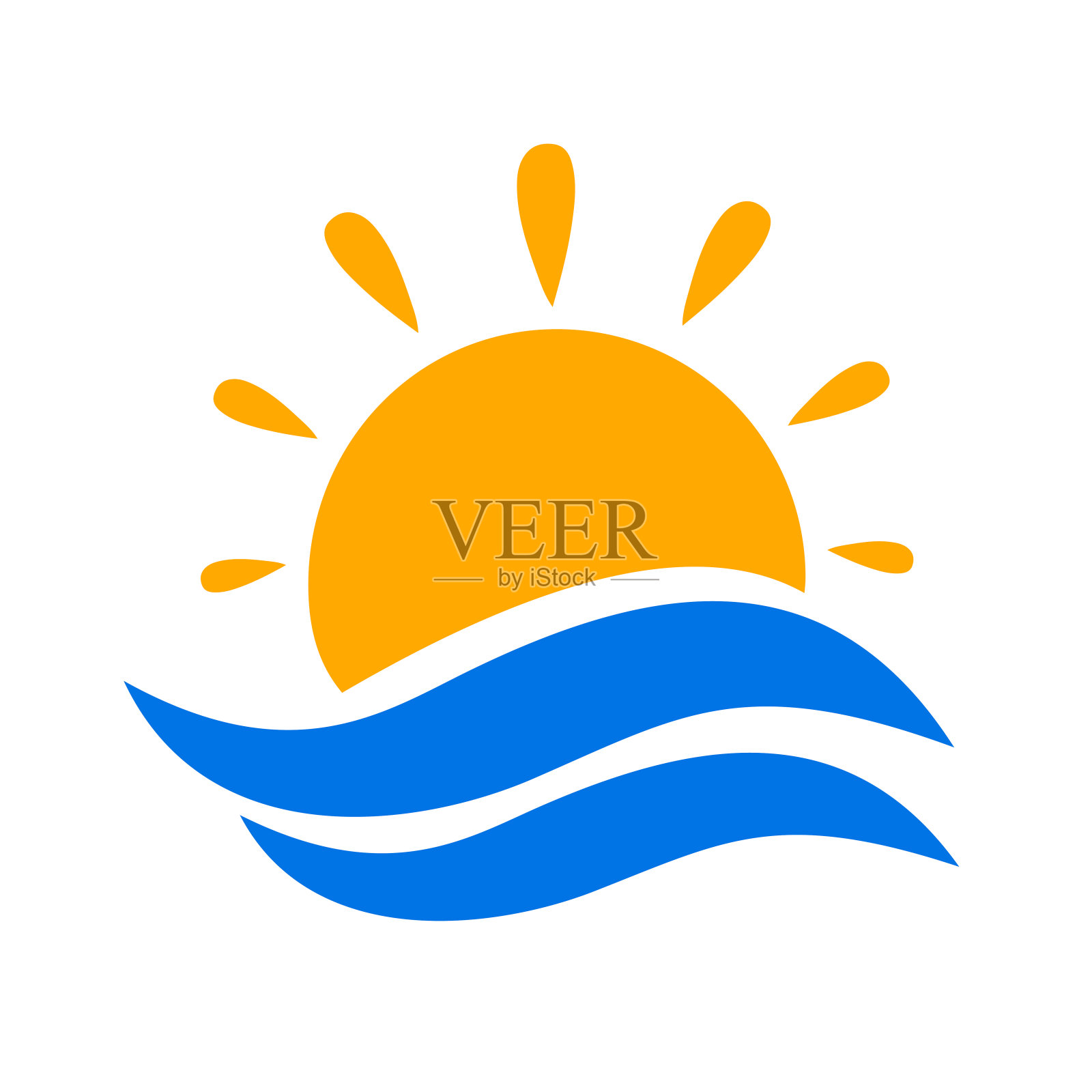 海景，蓝色的大海和太阳，海浪，夏季符号向量设计元素图片
