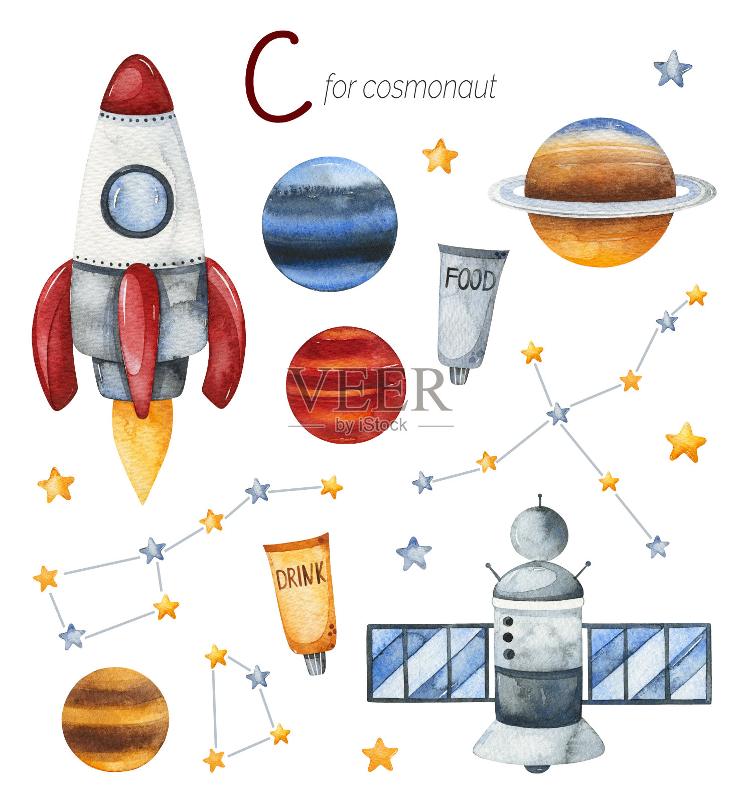 Cosmonaut为C字母。插画图片素材