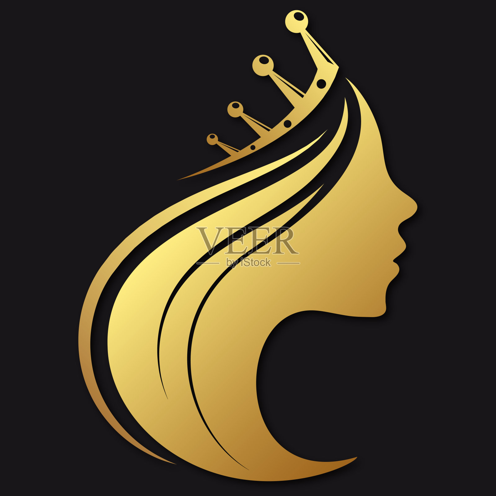 一个美丽的女孩的侧面与金色的皇冠插图插画图片素材