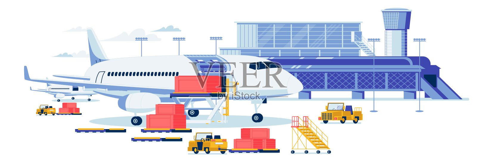 货运飞机和货物运输横幅。设计元素图片