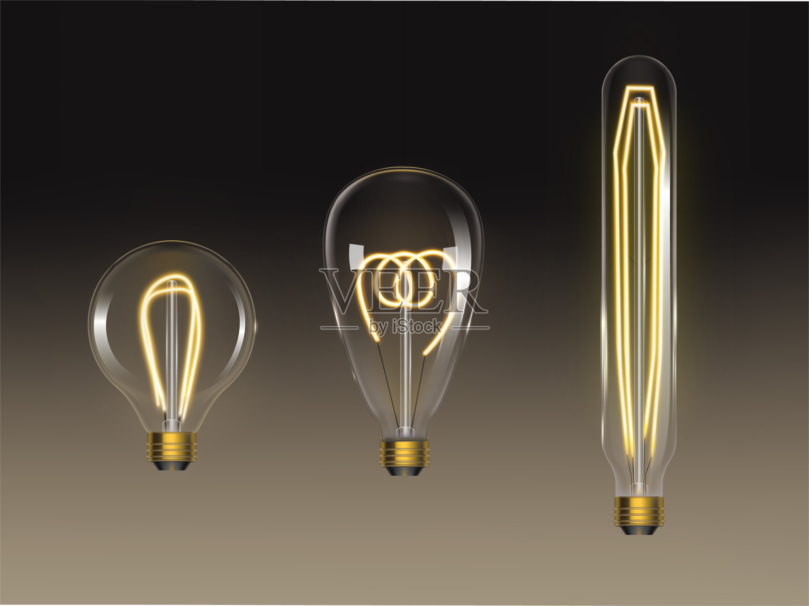 灯丝的灯泡。孤立的复古爱迪生灯设计元素图片