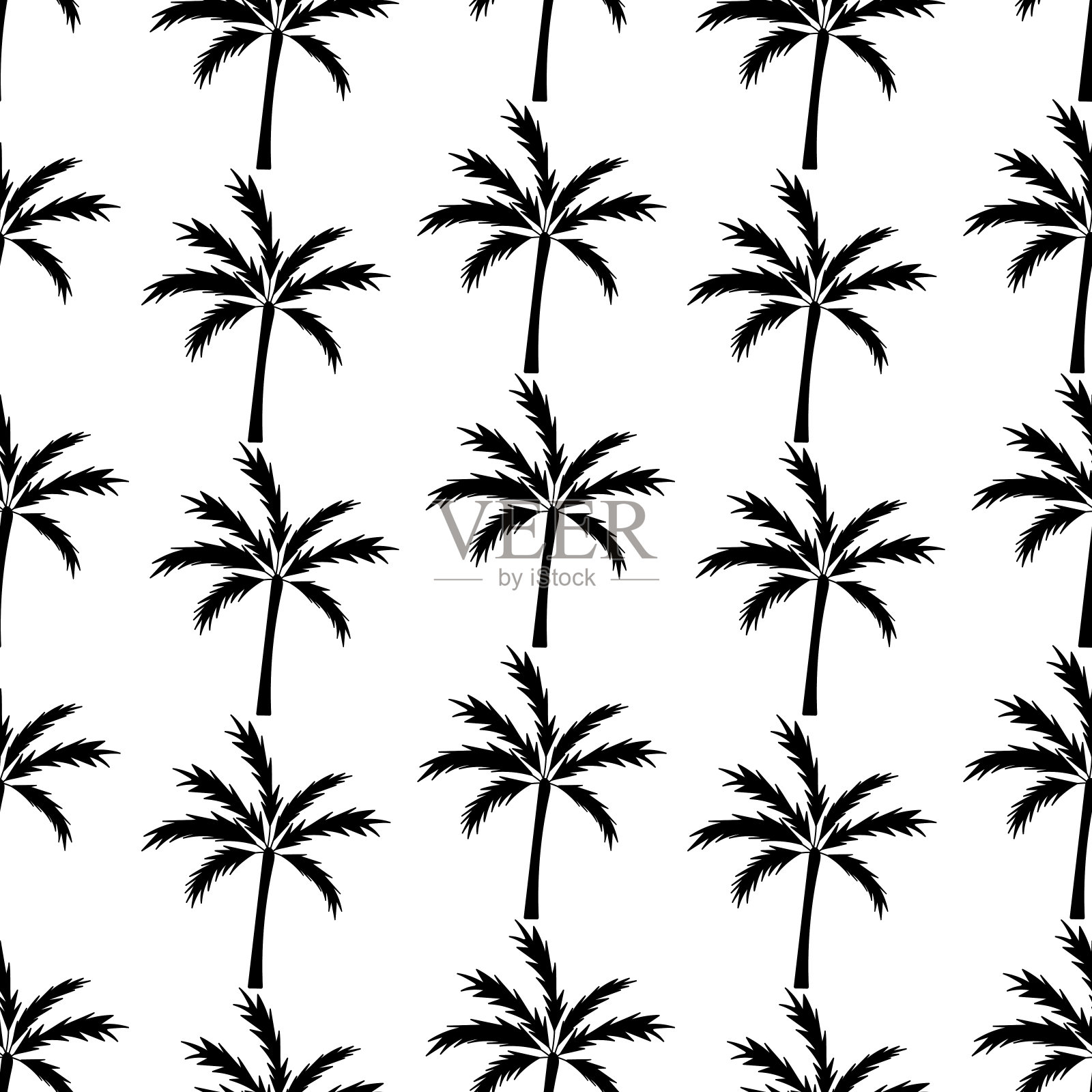 棕榈树的剪影，矢量无缝模式。适用于织物、墙纸、纸张等表面插画图片素材