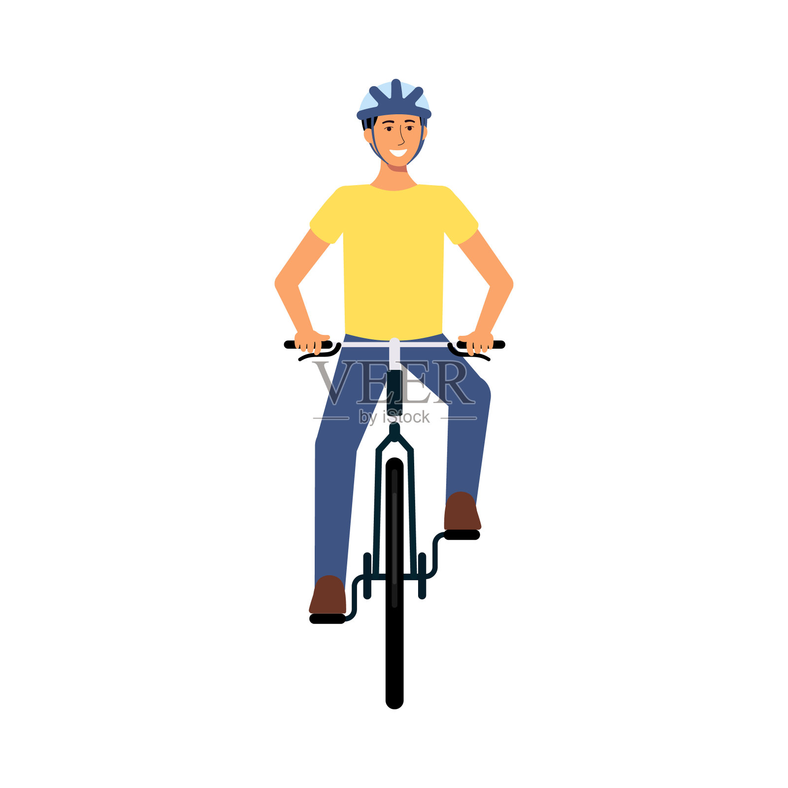 年轻人微笑着戴着头盔骑自行车或自行车，运动和健康的生活方式。设计元素图片