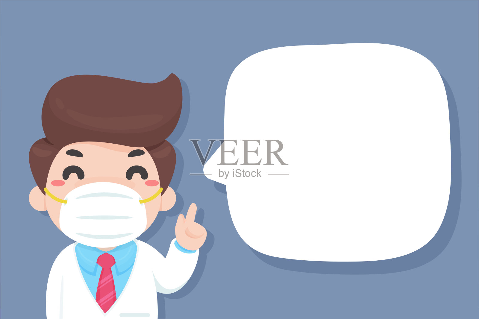矢量卡通医生举手教你如何戴防尘口罩，防止PM2.5粉尘。插画图片素材