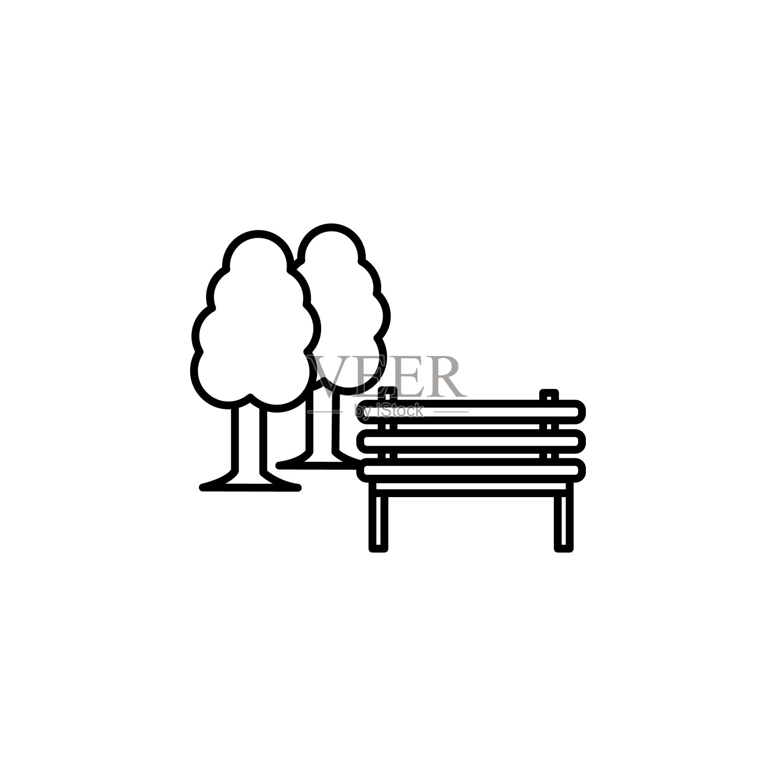 公园，长凳线图标上的白色背景插画图片素材
