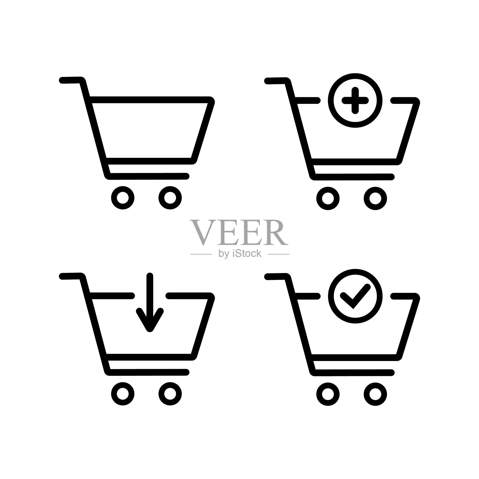 购物车图标设置，添加到购物车图标符号，超市手推车。图标素材