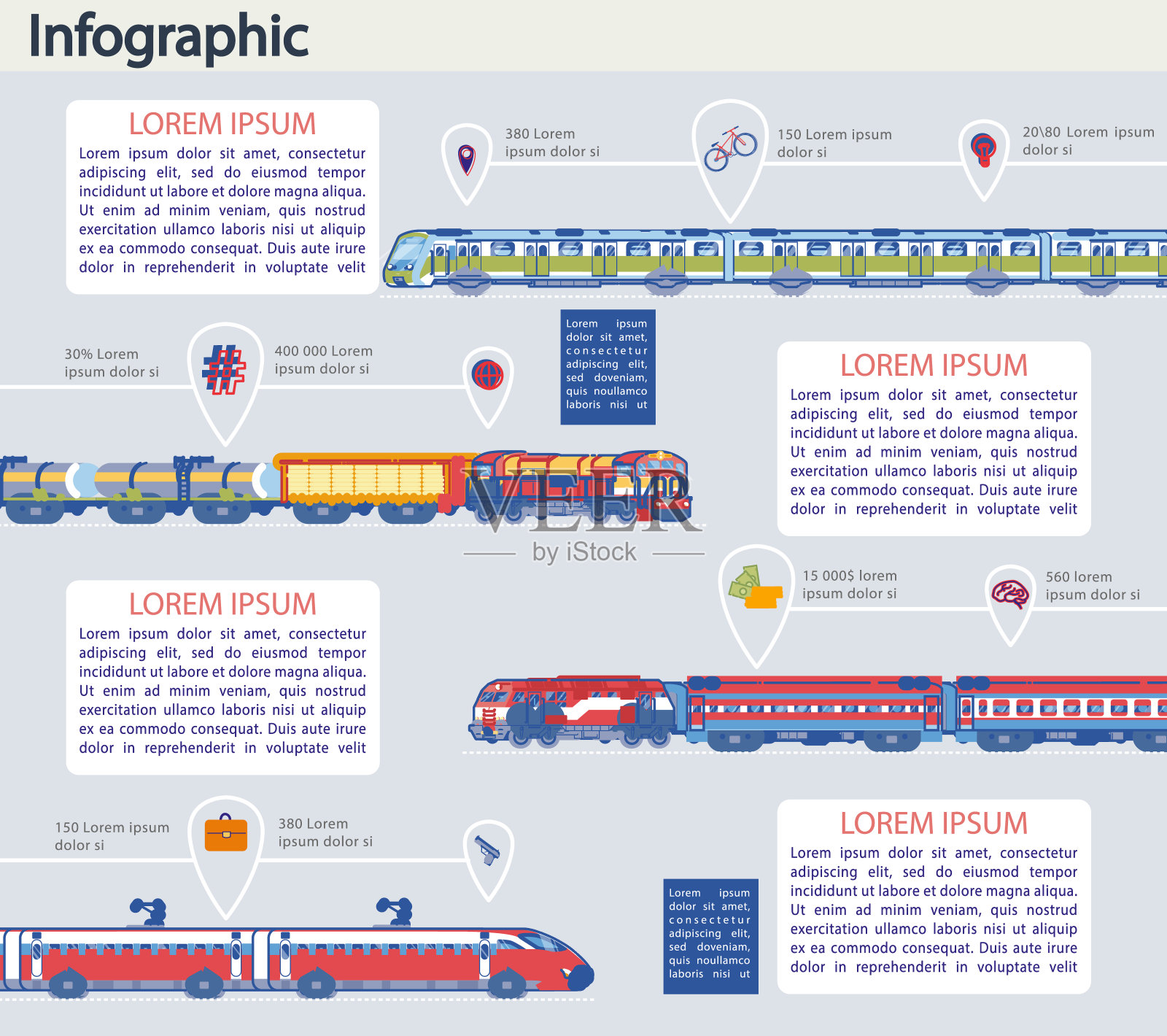 铁路运输和物流信息图表集。插画图片素材