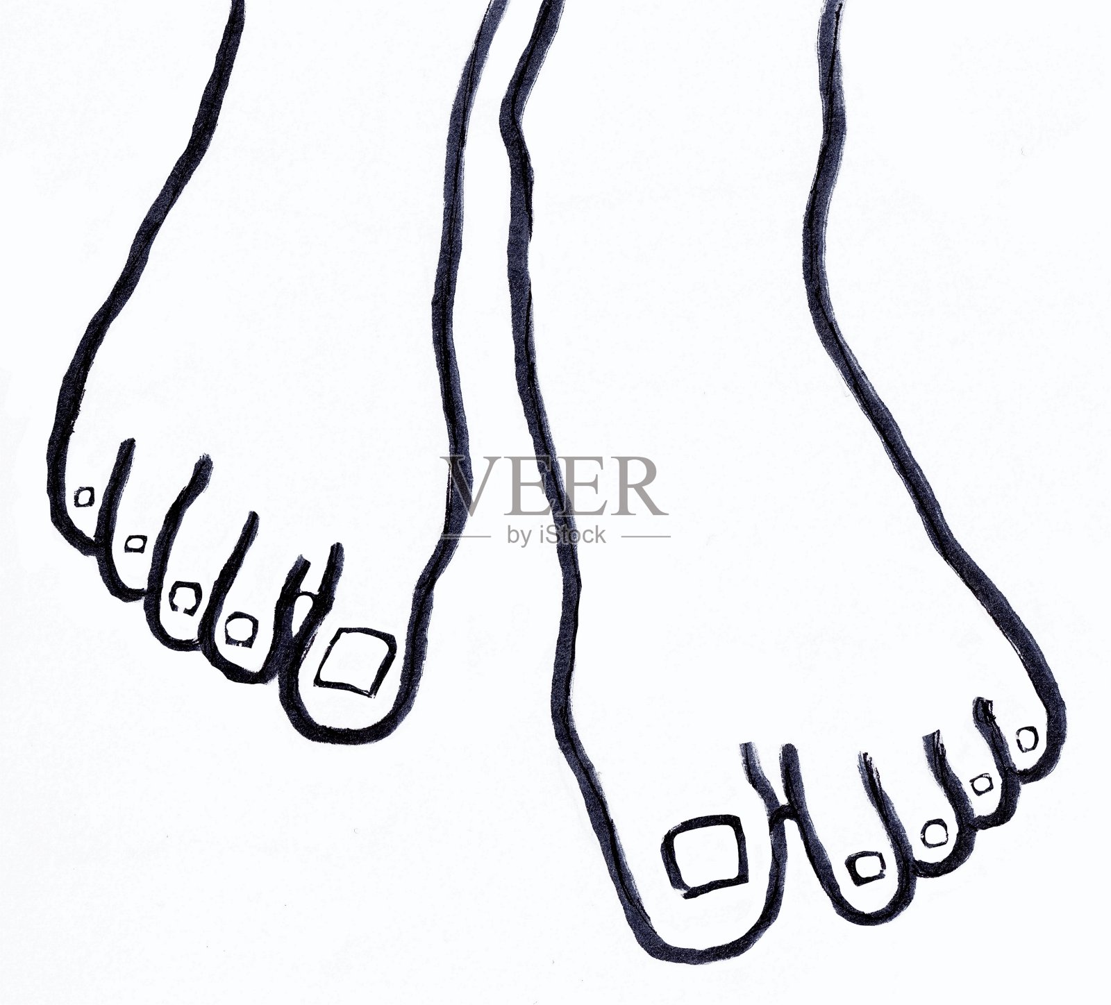 两只脚。白色背景上的线性插图。插画图片素材