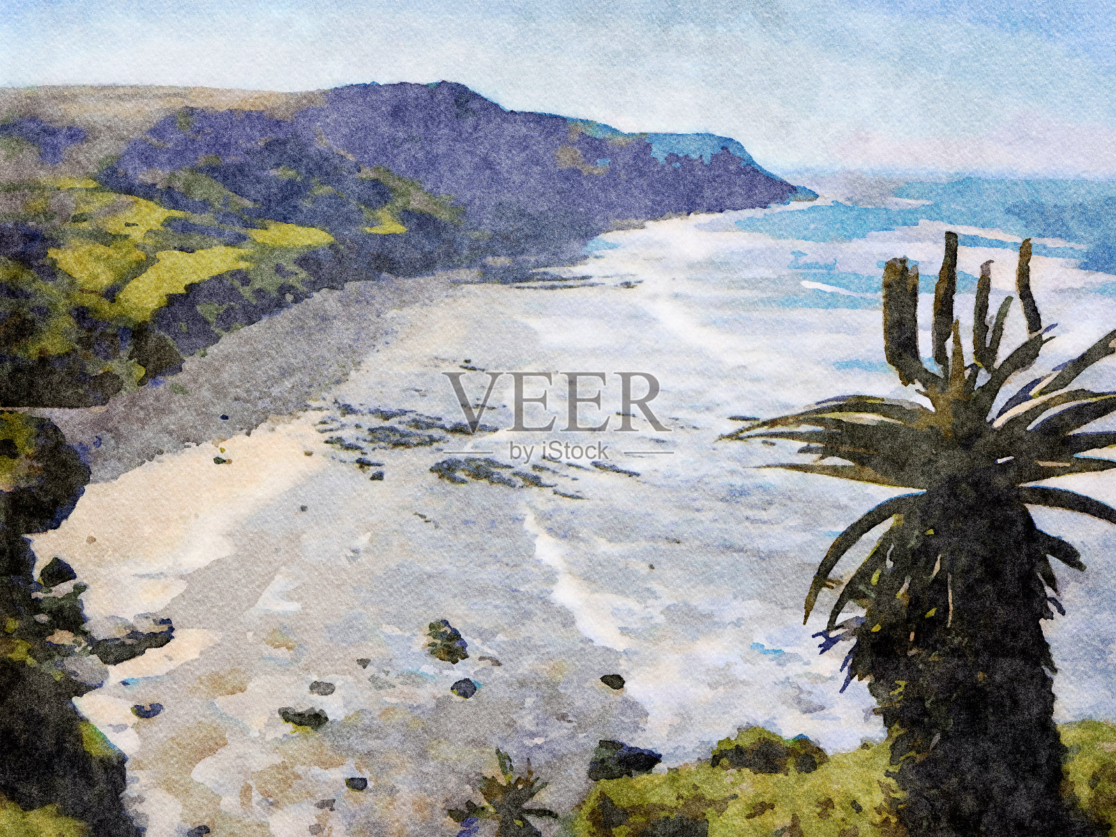 一幅非洲特兰斯凯风景的水彩插图插画图片素材