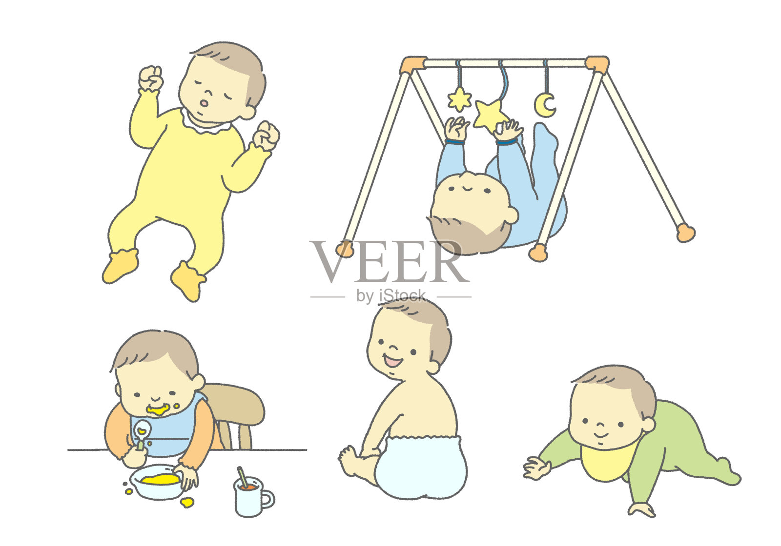 一个婴儿表演各种动作的插图设计元素图片