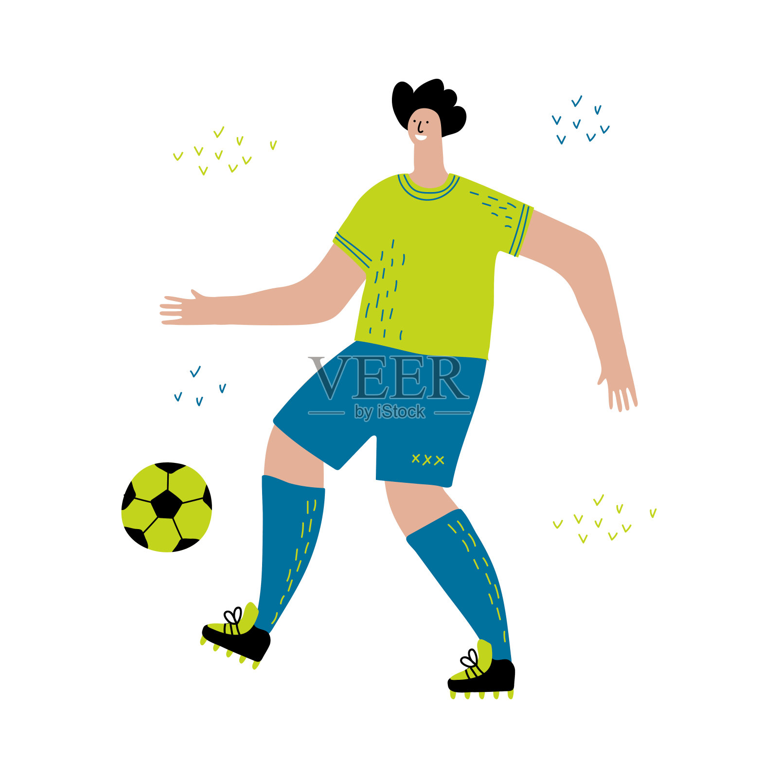 足球运动员平面矢量插图在白色的背景插画图片素材