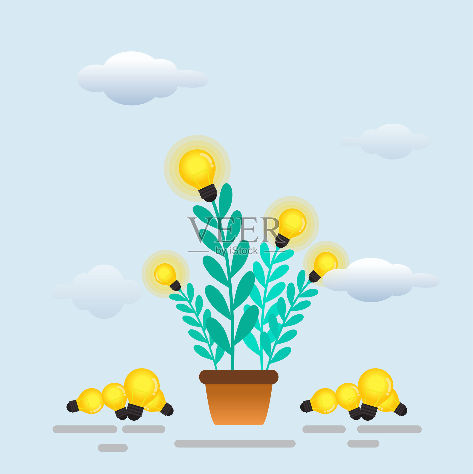 成长中的公司与树灯泡符号概念。插画图片素材