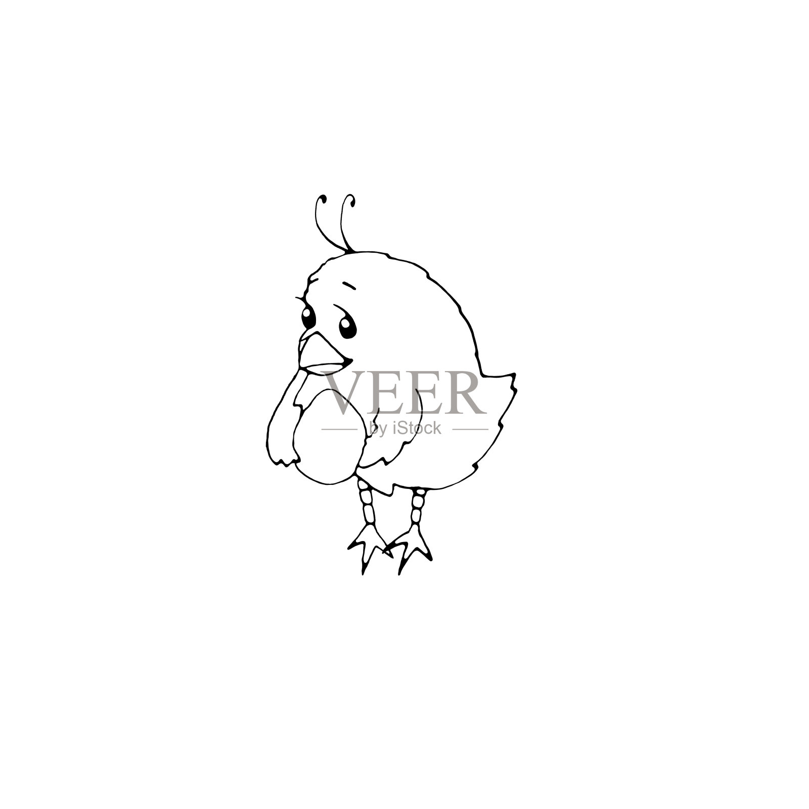 可爱的小鸡涂鸦风格。收集的角色，图标，设计元素的主题复活节，动物，农场春夏季节。手绘简单的着色书插画图片素材