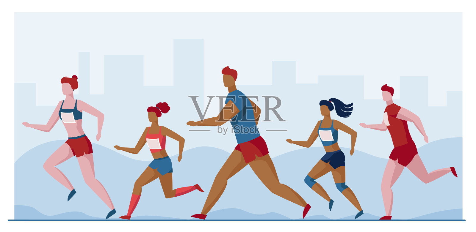 一群跑马拉松的运动员插画图片素材