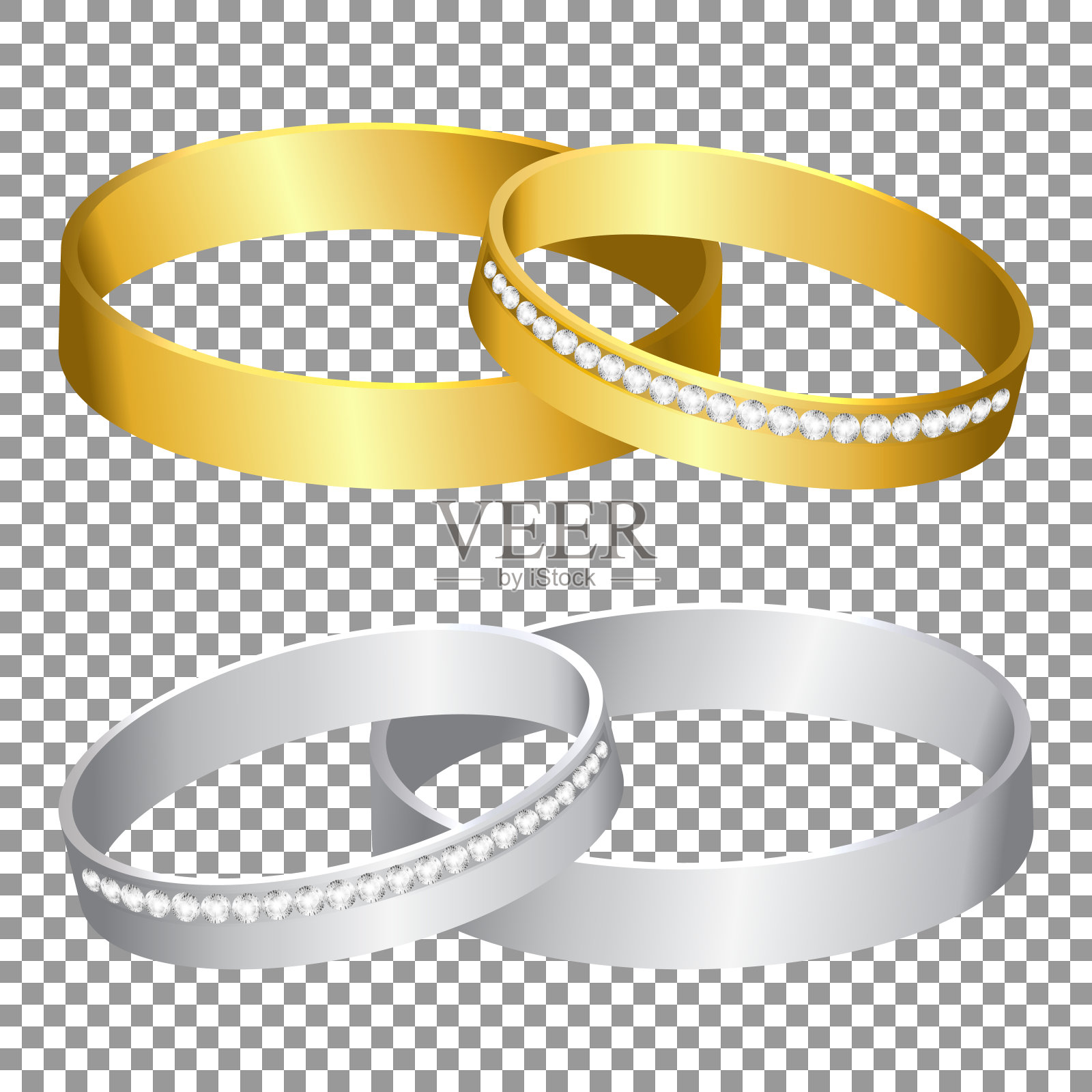 结婚戒指的金和银金属在透明的背景插画图片素材