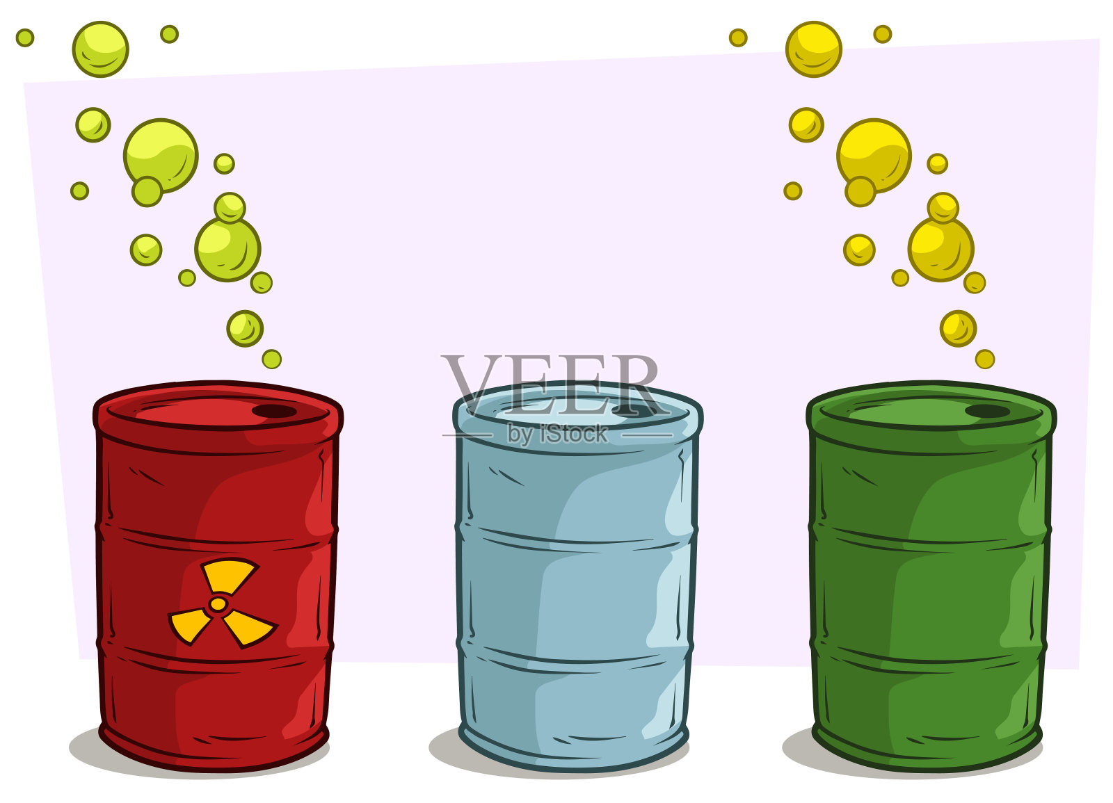 卡通彩色桶与黄色辐射标志插画图片素材