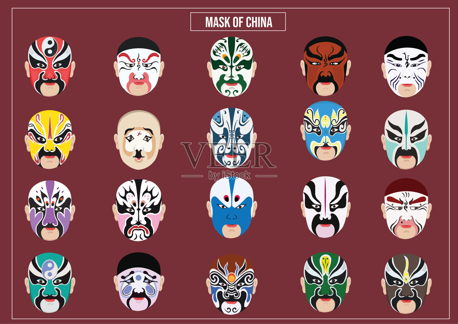 矢量插图的中国面具设计元素图片