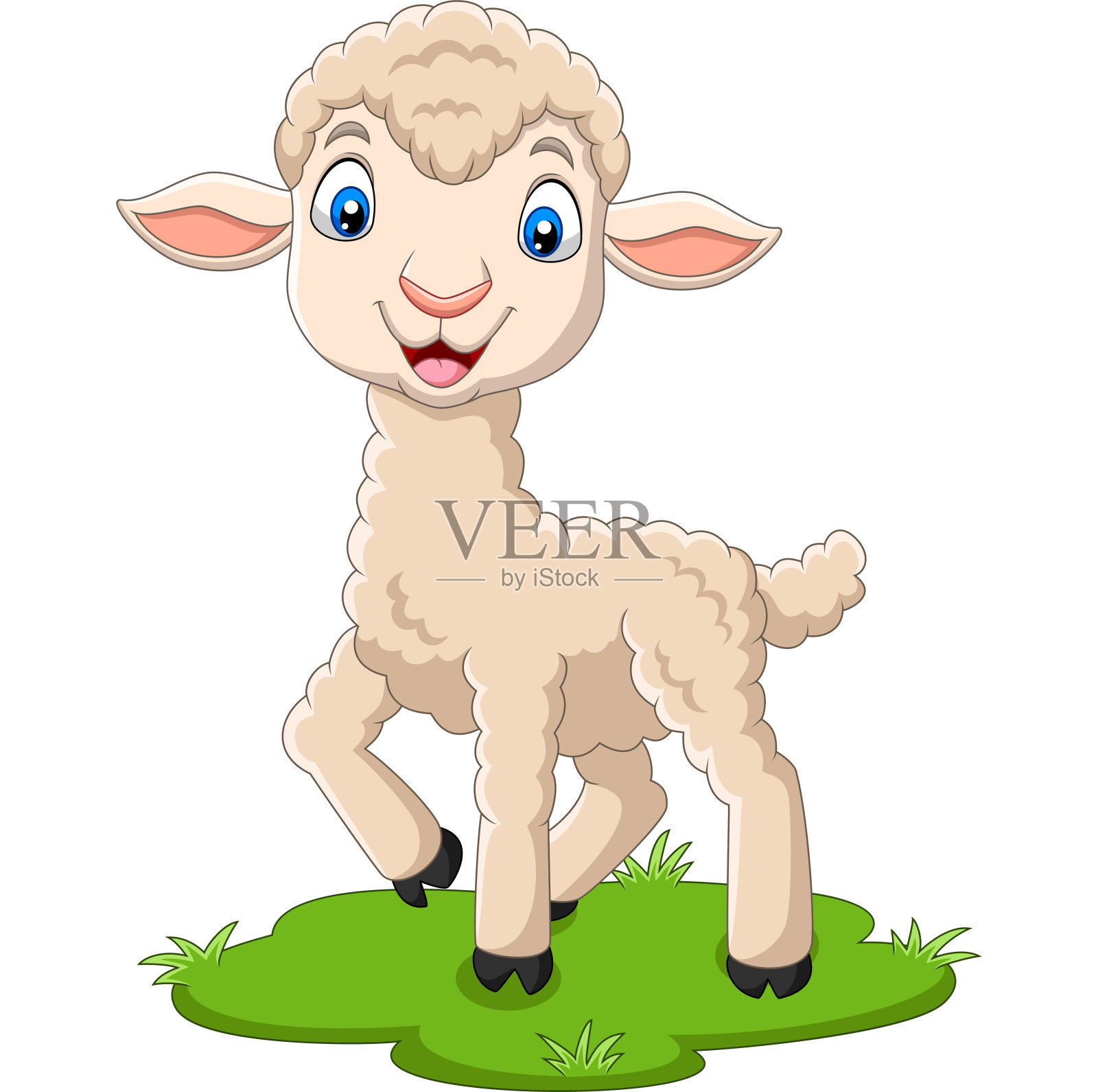 卡通快乐的小羊在草地上插画图片素材