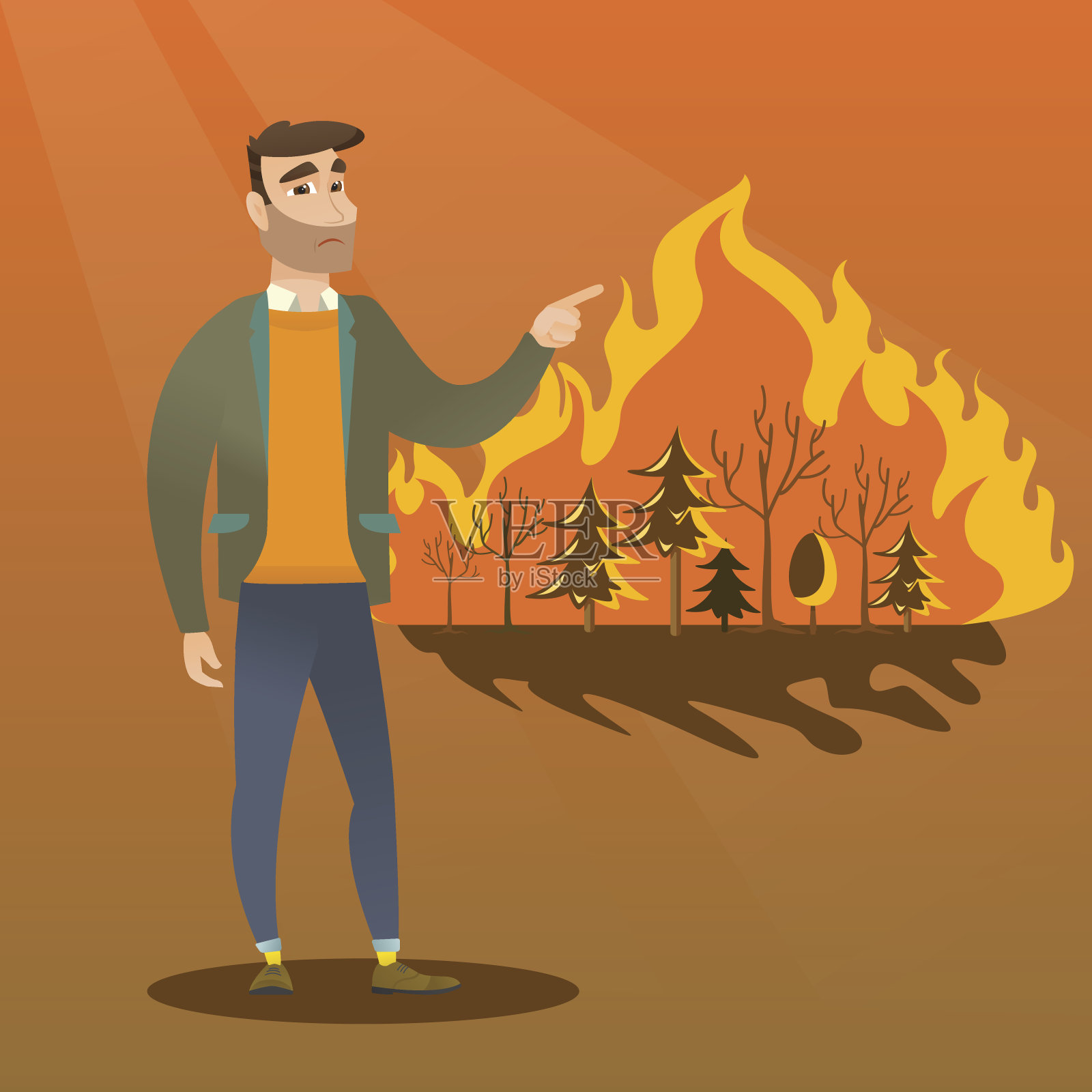 站在野火背景上的人插画图片素材