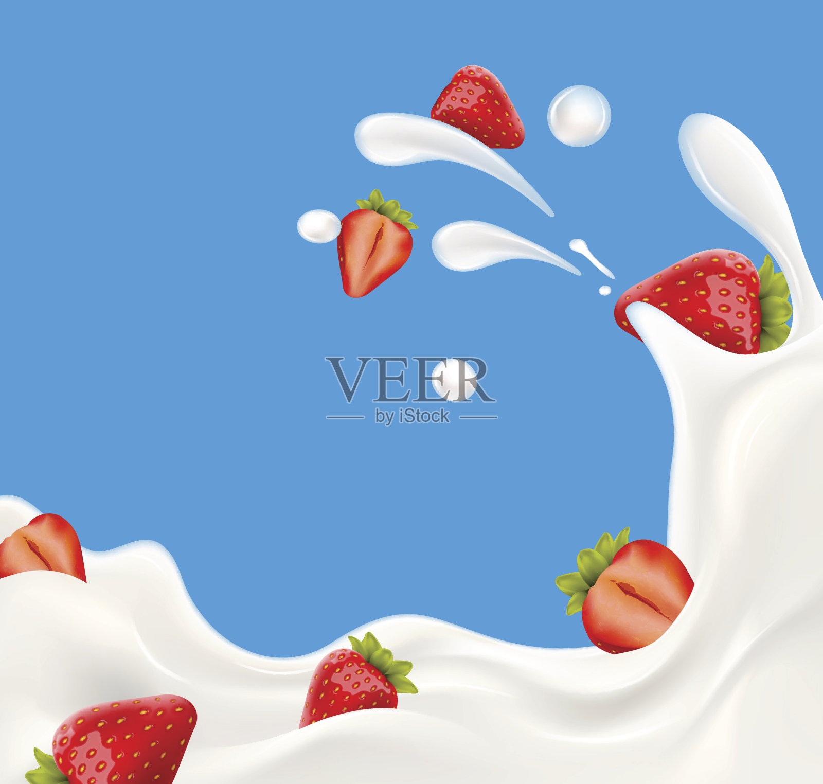 用草莓在牛奶中喷洒插画图片素材