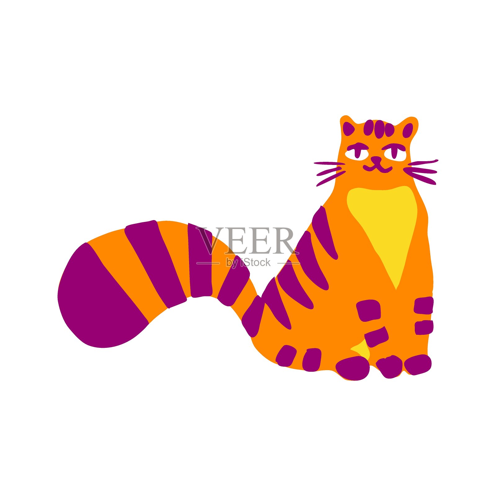 可爱的橙色虎斑猫在一个平面卡通风格。向量插画图片素材